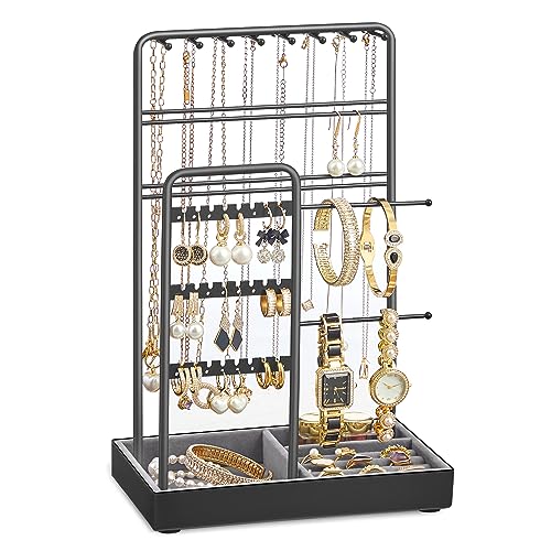 Detalle de SONGMICS Portagioie JJS021B01: Espositore per Gioielli in Metallo con Velluto, Nero