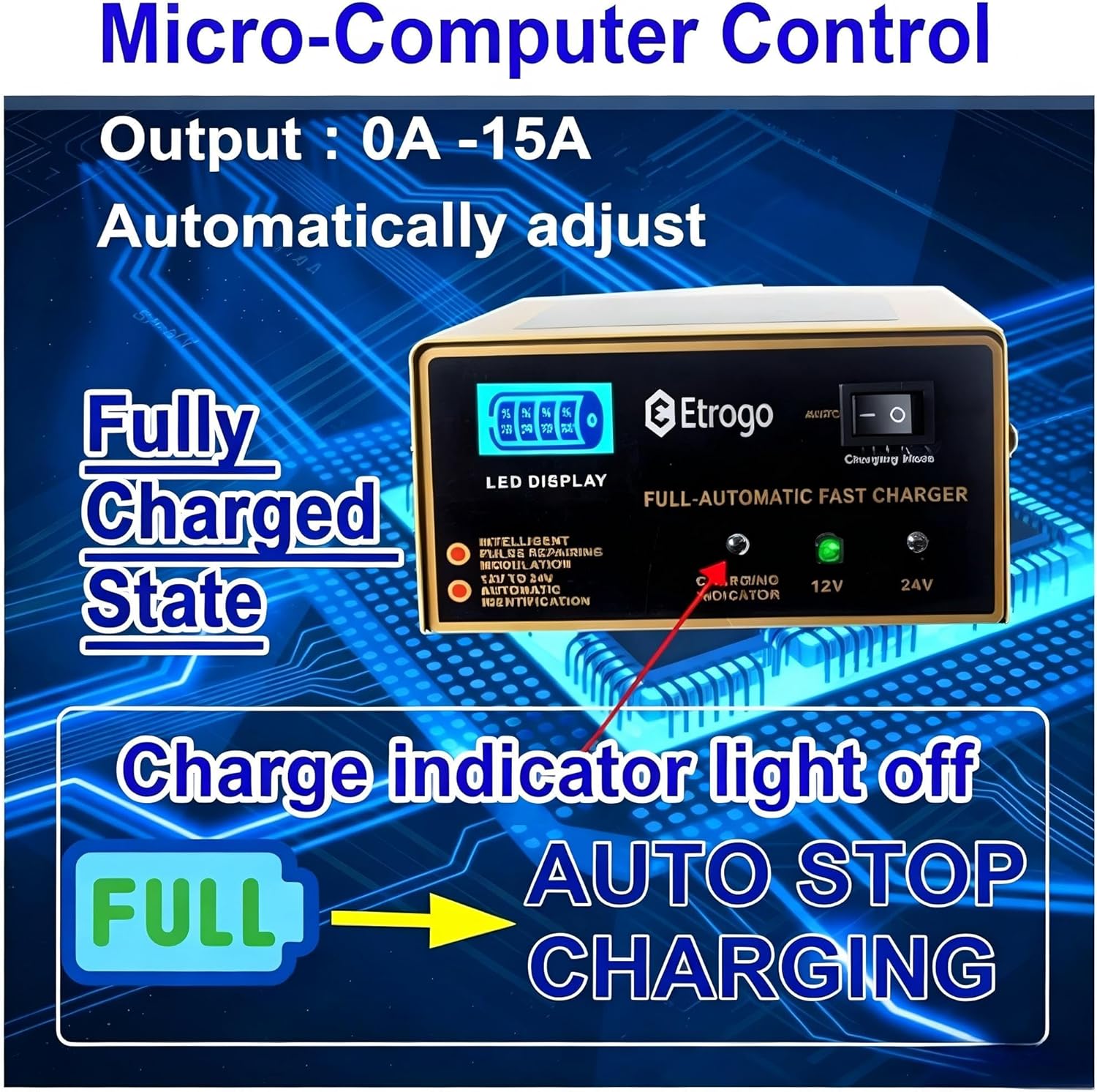 Thumbnail 1 de Etrogo 12V 24V Car Battery Charger 10A