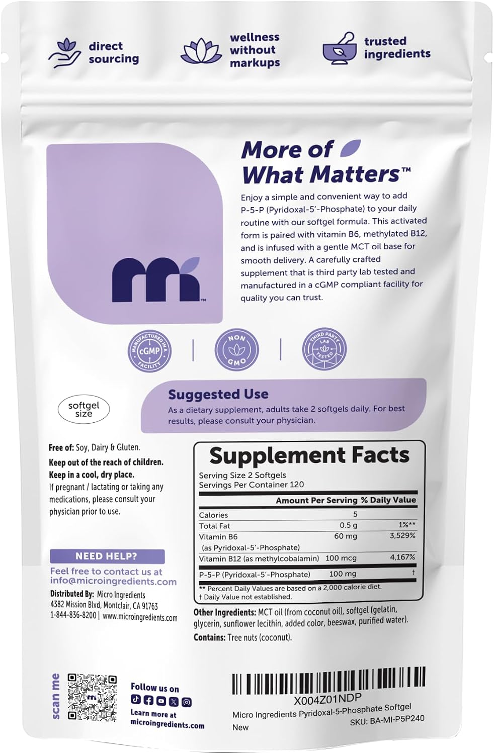 Detalle de Micro Ingredients Vitamin B6 Supplement, 100 mg per Serving