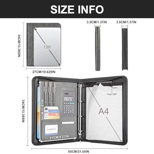 Detalle de Leathario Portfolio Folder A4: Vegan Leather 4-Ring Conference Folder with Proactive Organisation