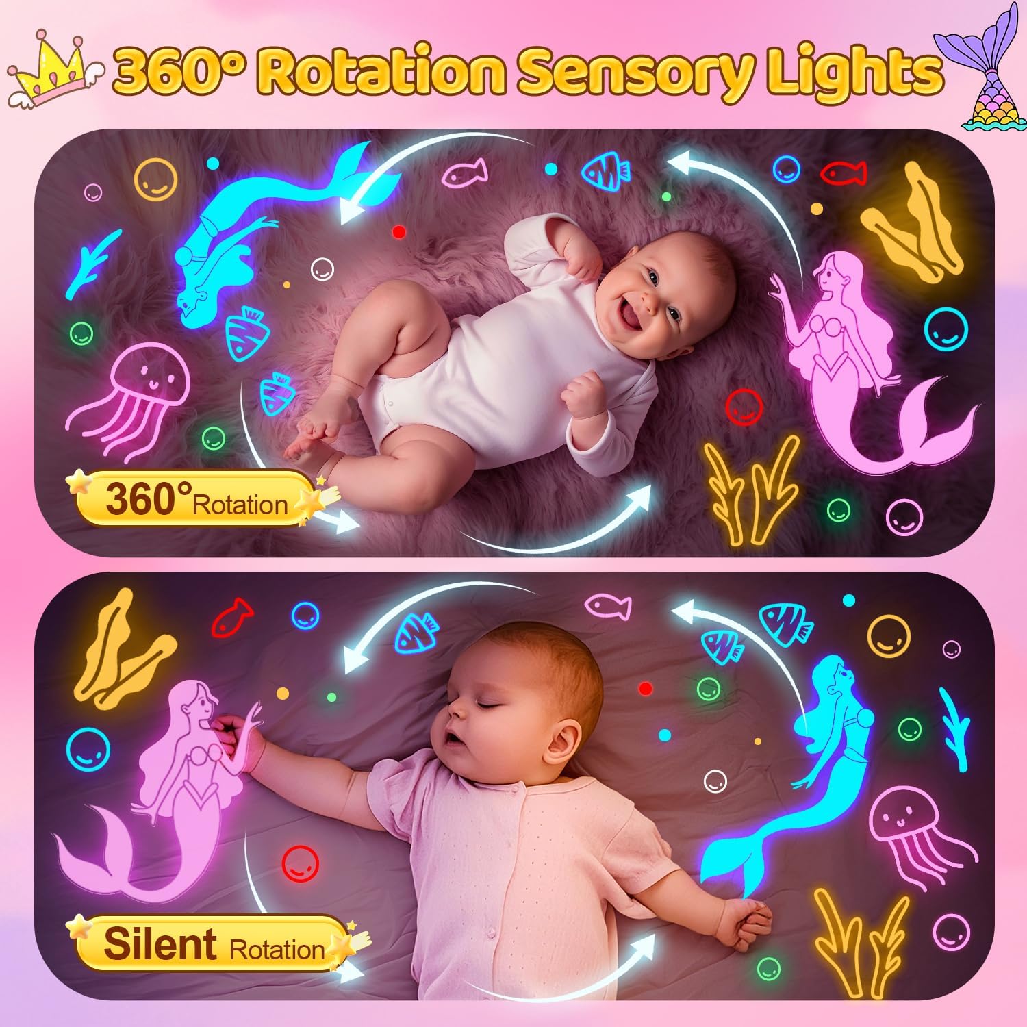 Detalle de COOLNIGHT Unicorn Gifts for Girls Toy (93 Modes + Remote) with Timer & 3 Brightness Settings, 360° Rotating Projector