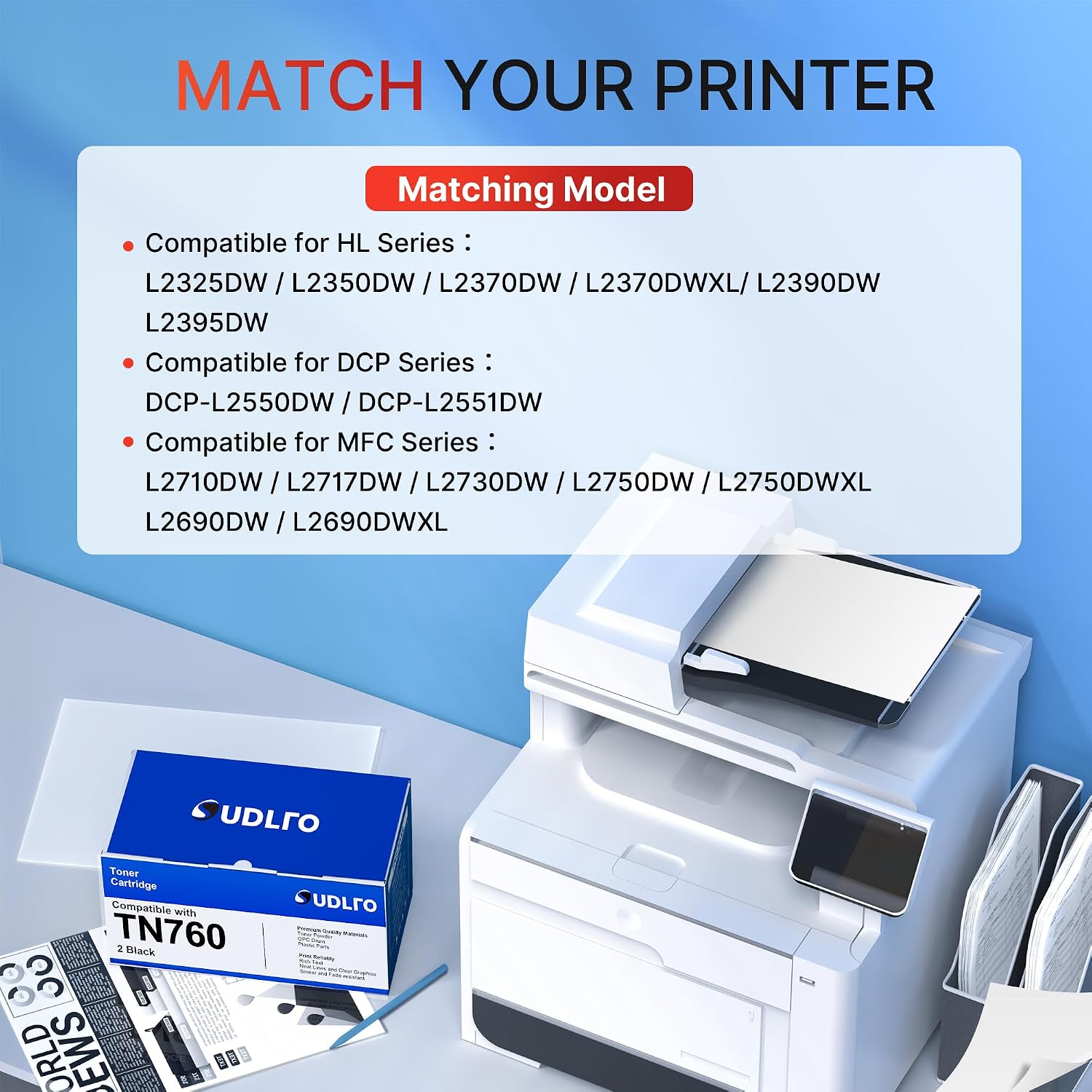 Detalle 2 de SUDLTO TN760 Toner Cartridges, 4 Black, TN-730/TN-760 Compatible
