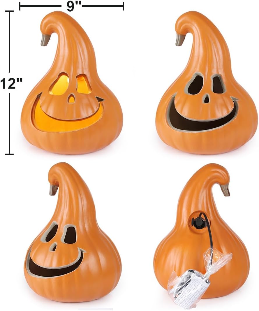 Detalle 2 de DUNCHATY 12-Inch Lighted Halloween Pumpkin Lantern with Warm White LED