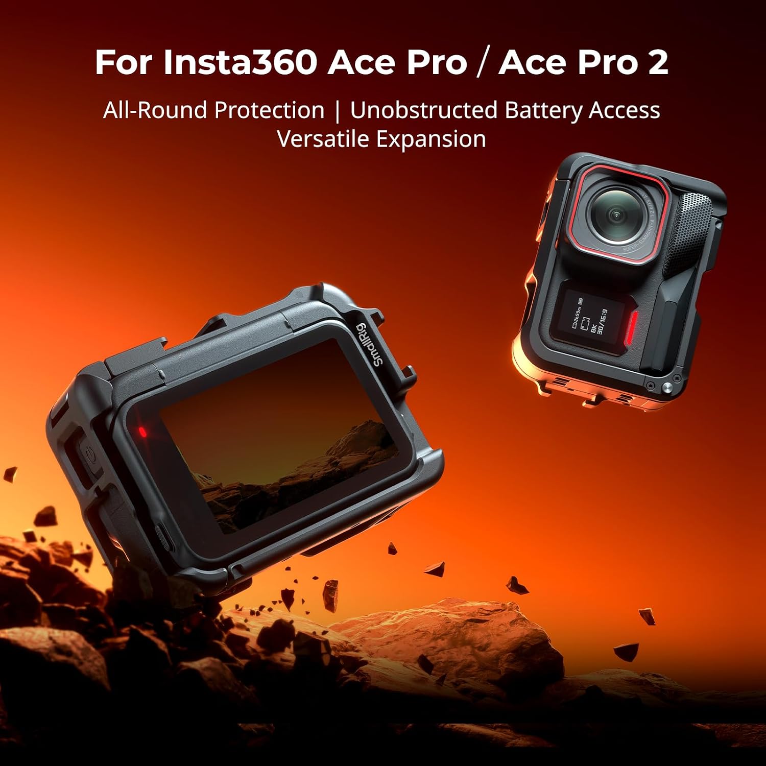 Detalle de SmallRig Cage pour Insta360 Ace Pro 2 / Ace Pro : cadre de montage avec griffe et orientation horizontale/verticale
