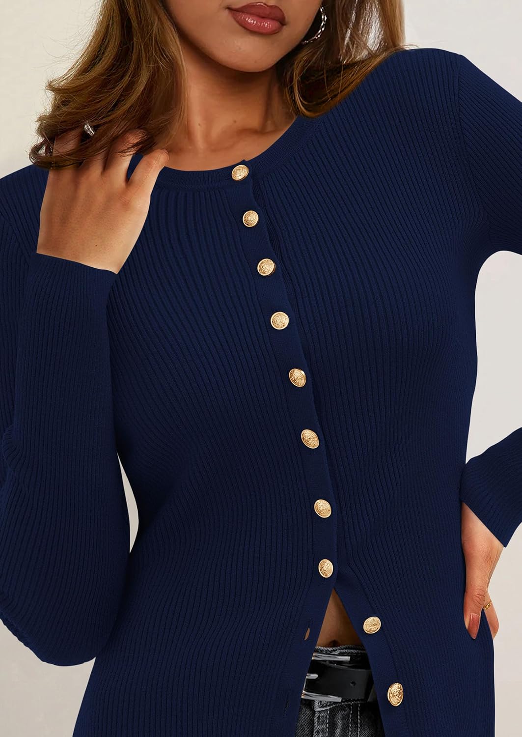 Thumbnail 4 de PRETTYGARDEN Women's Ribbed Knit Cardigan, Lightweight Slim-Fit Button-Up