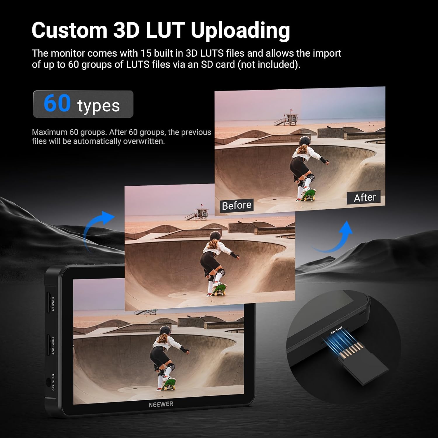 Thumbnail 4 de NEEWER F600 7-inch Camera Field Monitor with 2400nit Touchscreen, 4K HDMI Loop and Custom 3D LUT
