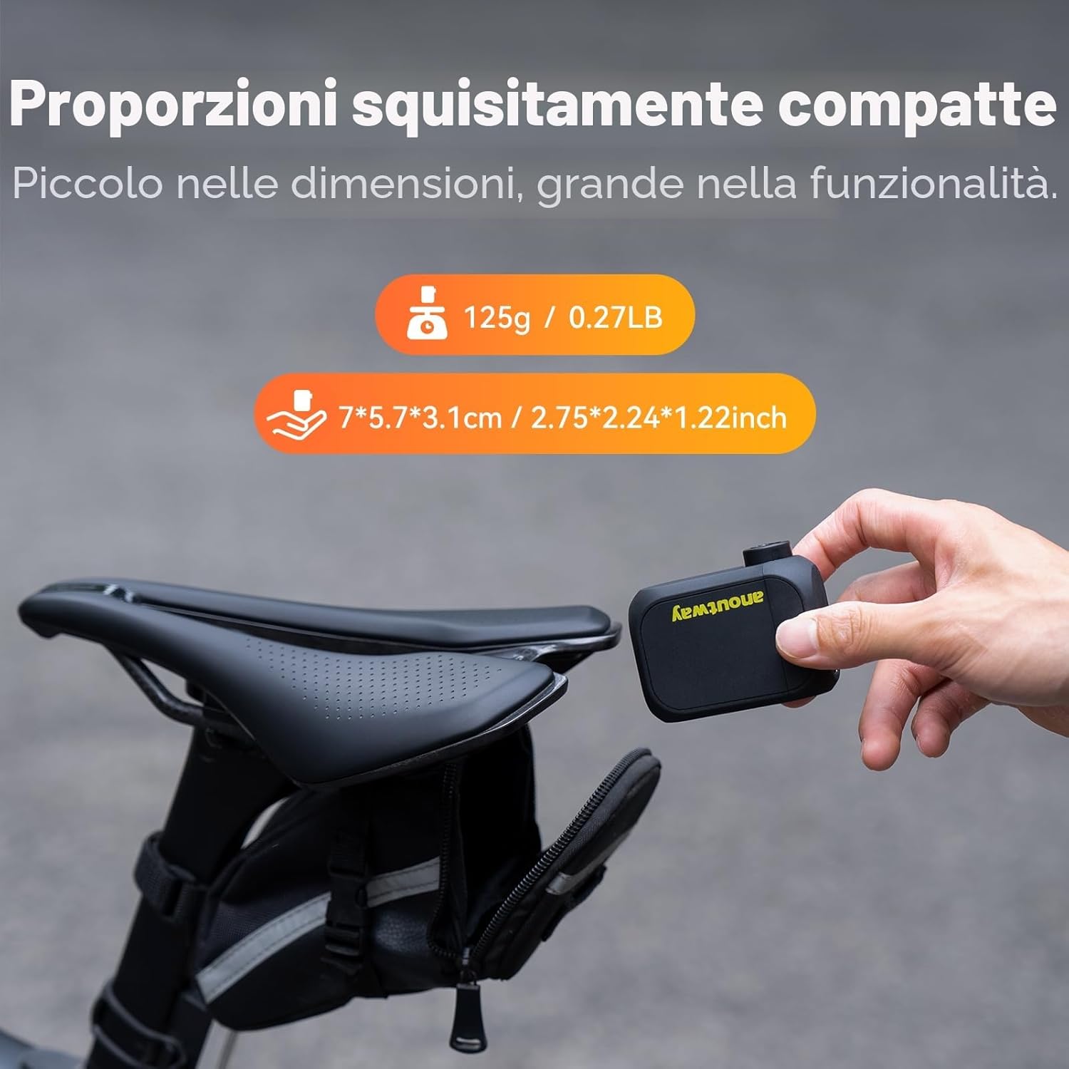 Detalle de Anoutway Tiny E-Pump: pompa per bicicletta compatta con misuratore di pressione, spegnimento automatico e adattatore 2 in 1