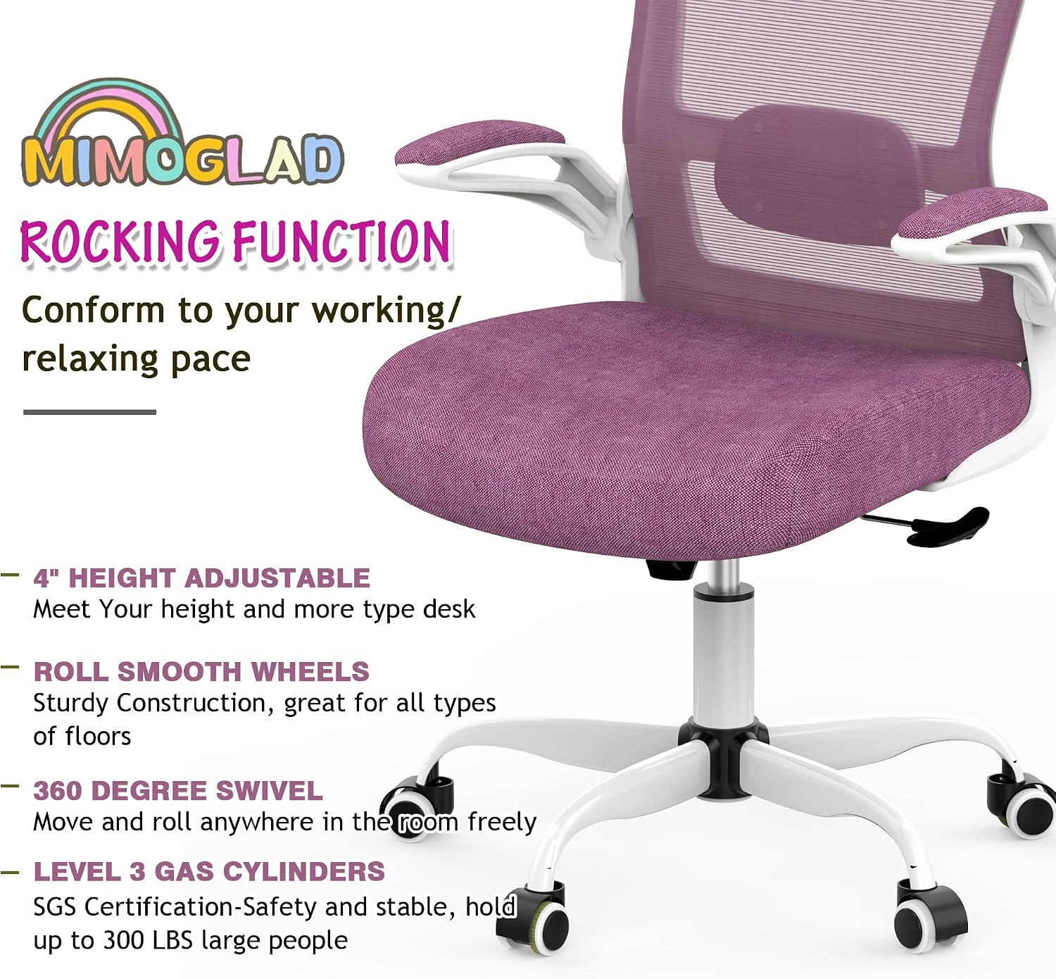 Detalle de Mimoglad OC-5188 Home Office Chair, Orchid Mesh with Adjustable Lumbar Support