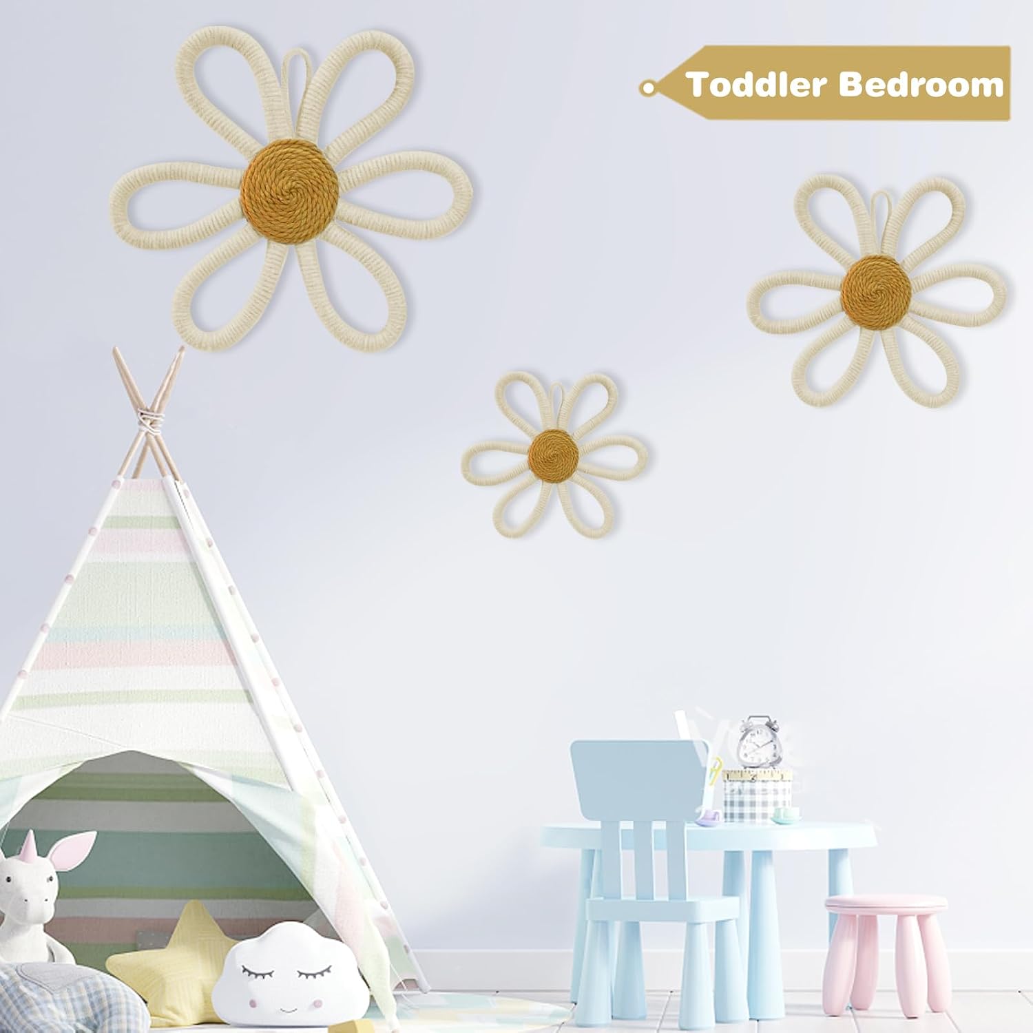 Detalle de MEINV BF-600W Boho Daisy Wall Décor, 6-Piece Cotton Rope Set