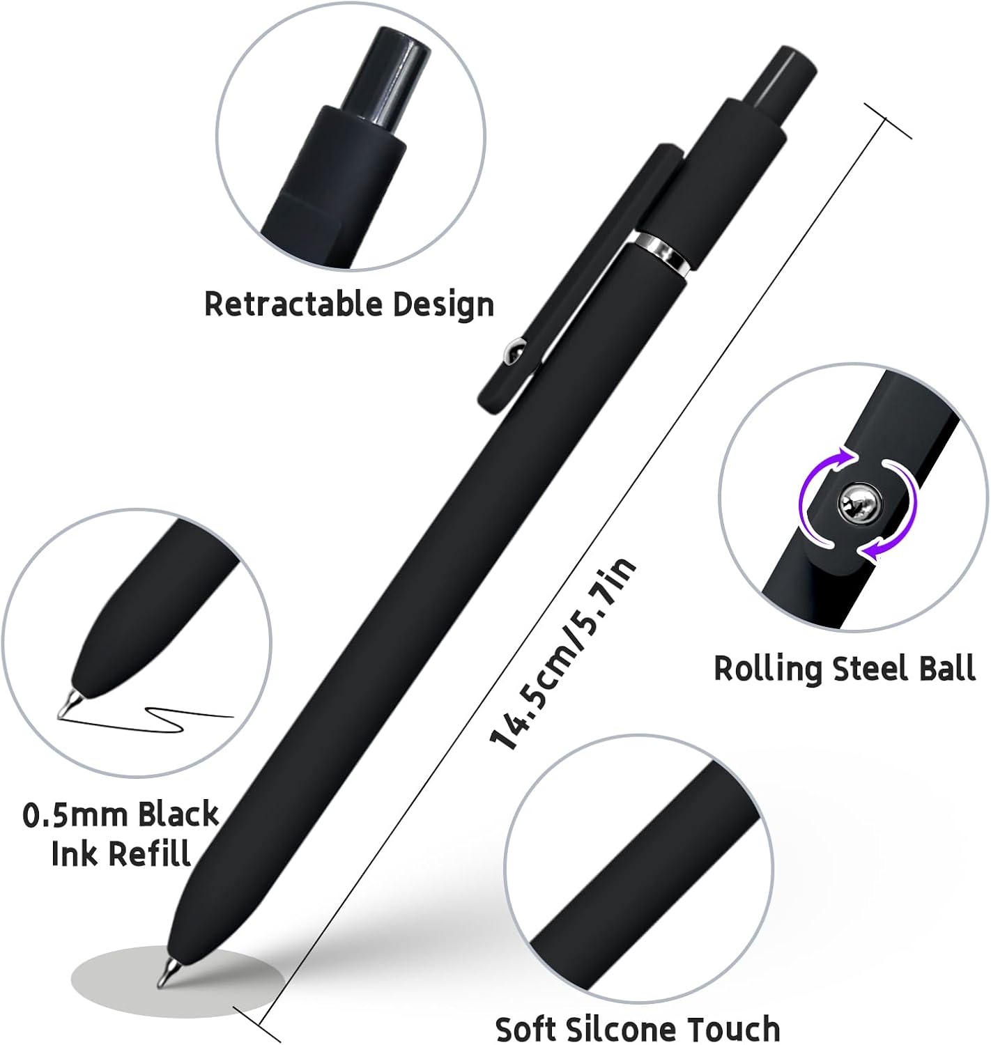 Detalle de UIXJODO 0.5mm Retractable Gel Pens, 6-Pack with Black Ink and Soft Grips