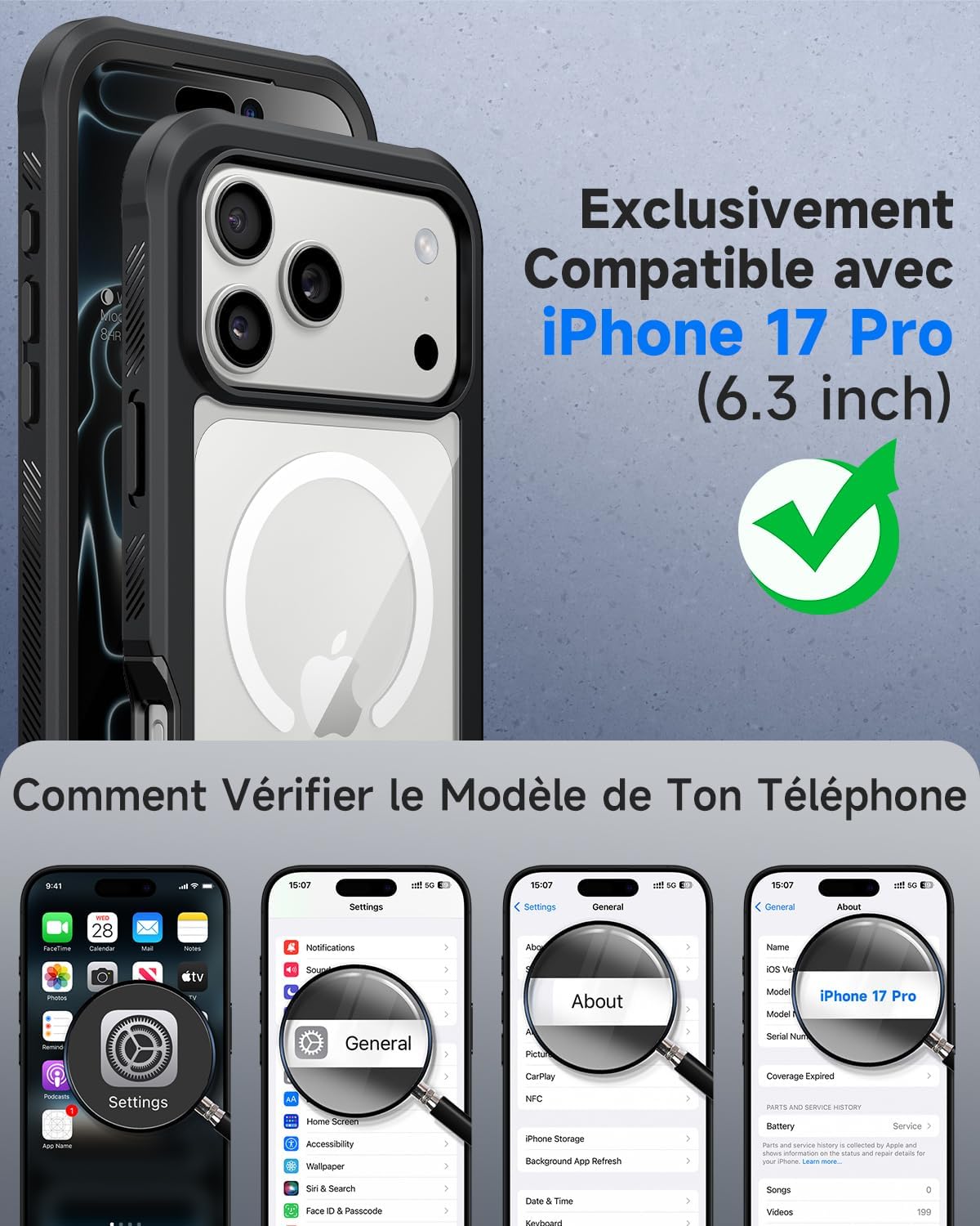 Thumbnail 6 de Seacosmo Coque Magnétique pour iPhone 17 Pro – Verre trempé anti-espion, MagSafe et anneau magnétique intégré