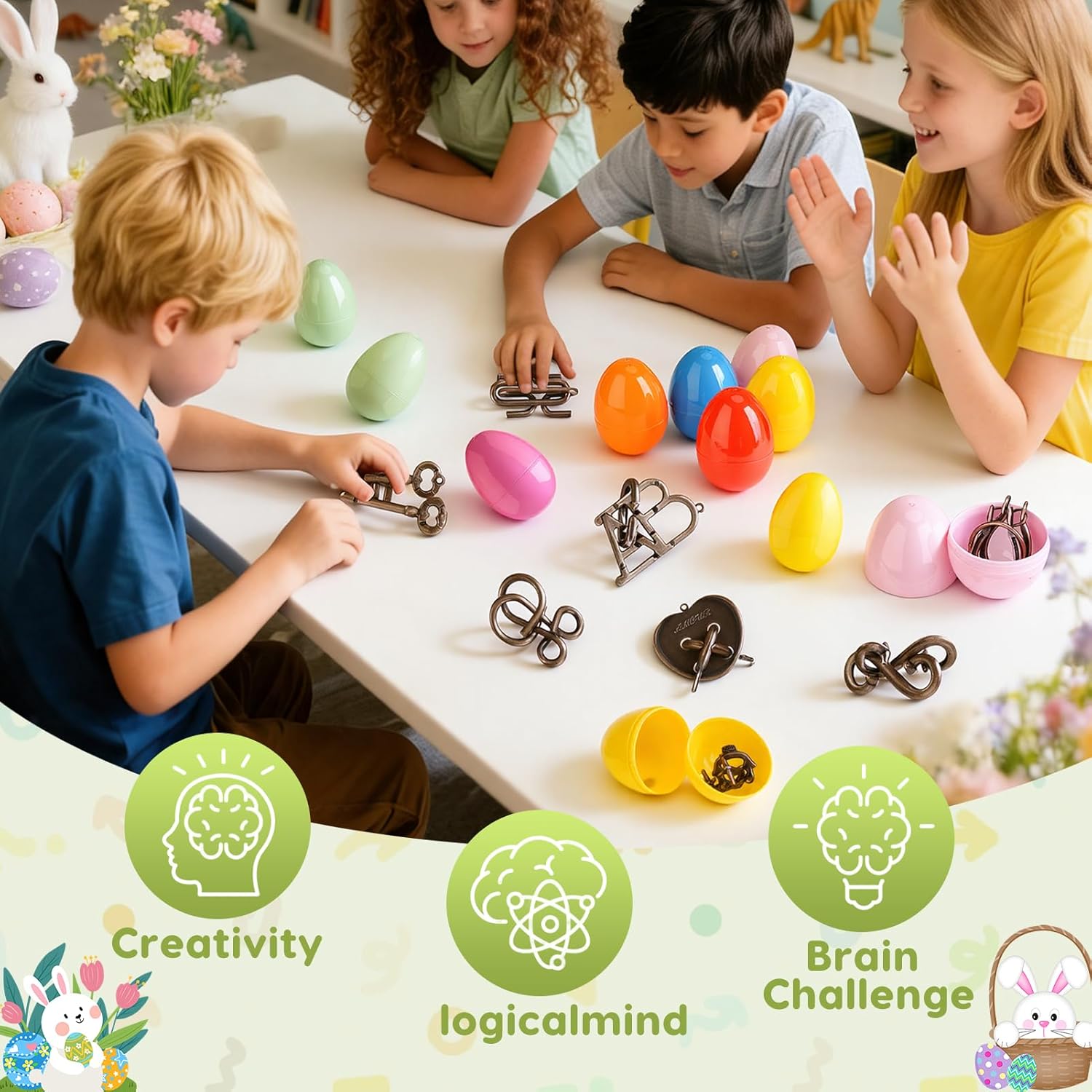 Thumbnail 6 de 16-Pack Easter Eggs Filled with Brain Teaser Puzzles (Plastic Eggs + Metal Wire/3D Block Puzzles)