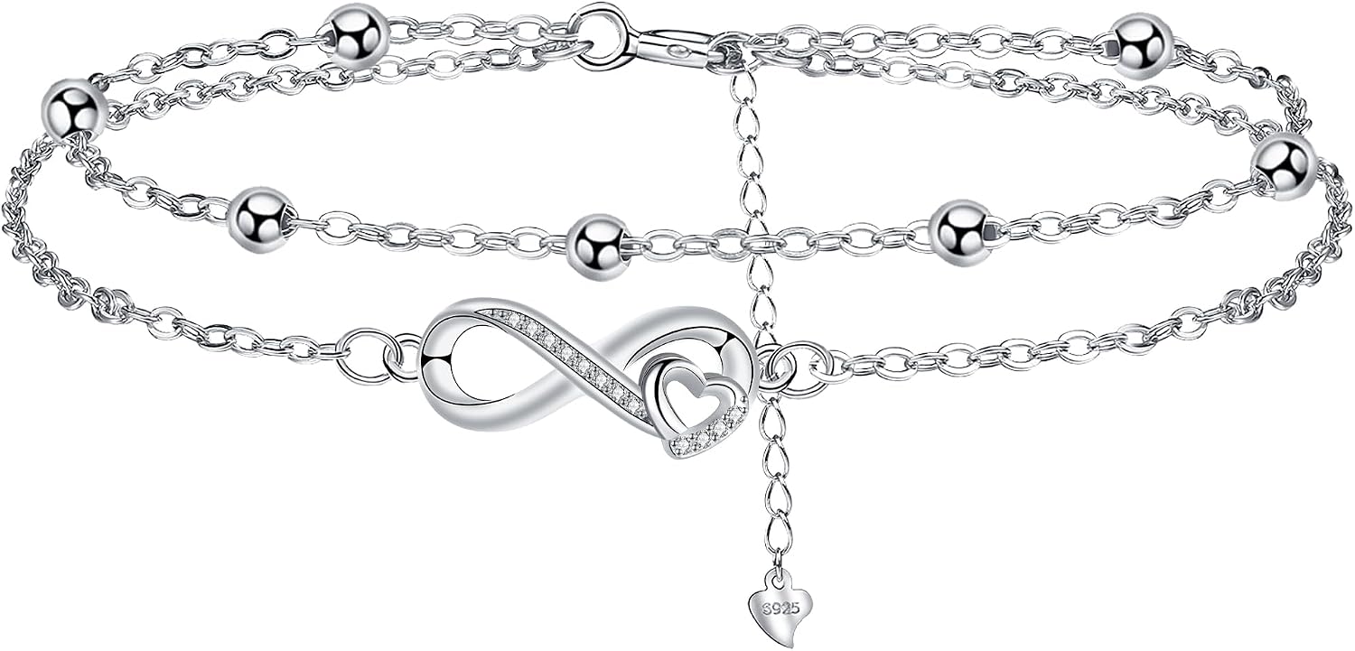 Detalle de J.MUEN Damen-Armband aus 925 Sterling Silber (unendliches Motiv mit Zirkonia), verstellbar für Muttertag & Geburtstag