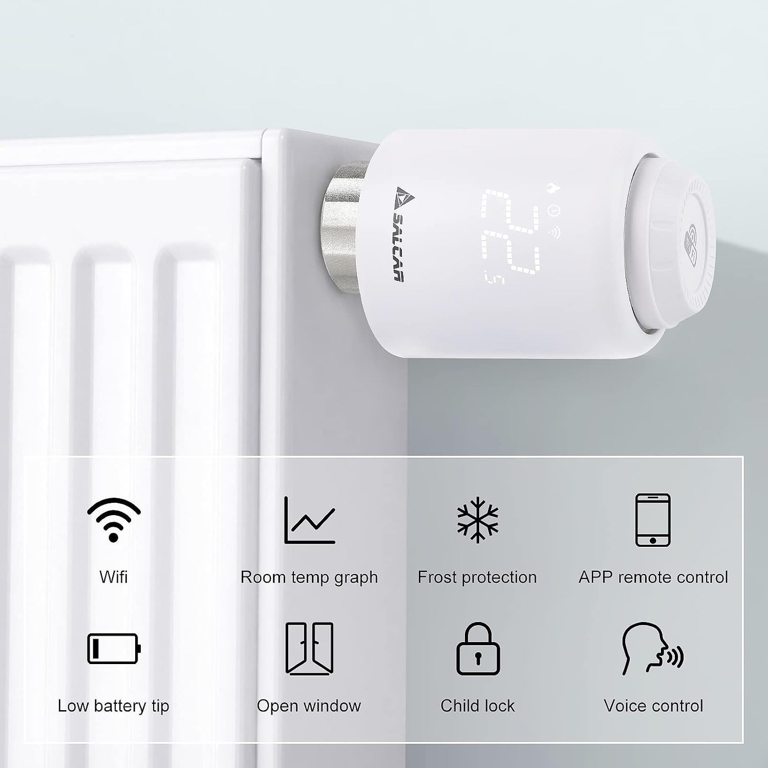 Detalle 2 de SALCAR Pack de 3 Têtes Thermostatiques Connectées WiFi – Compatible Alexa & Google Assistant
