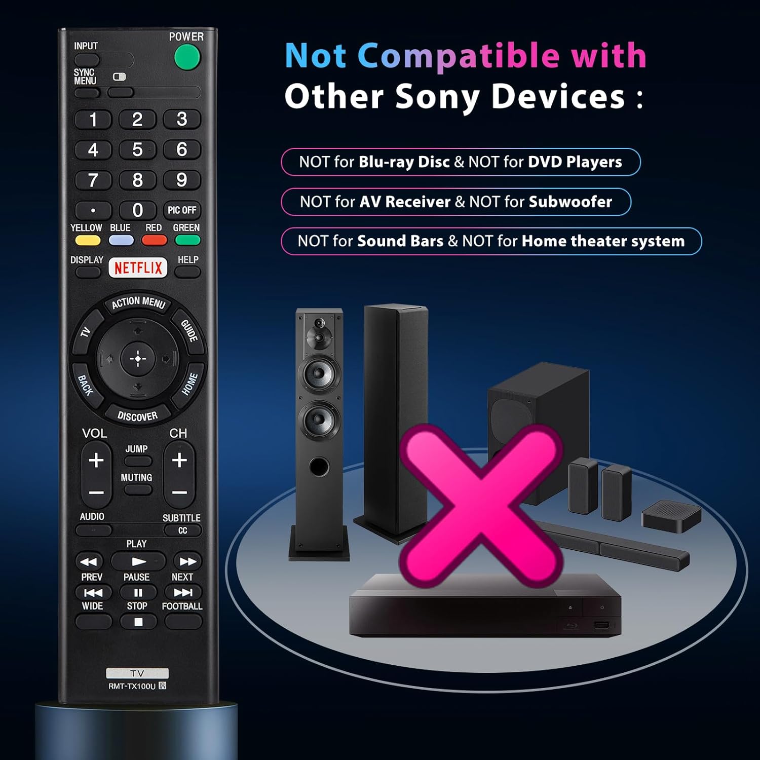 Detalle de Universal for Sony TV Remote Control Replacement for Sony Bravia (RMT-TX100U)