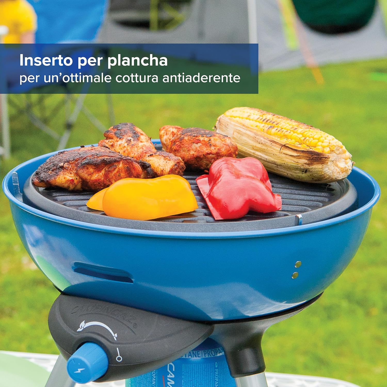 Detalle de Campingaz Party Grill 200 fornello: grill portatile con accensione piezoelettrica e cucina multipla