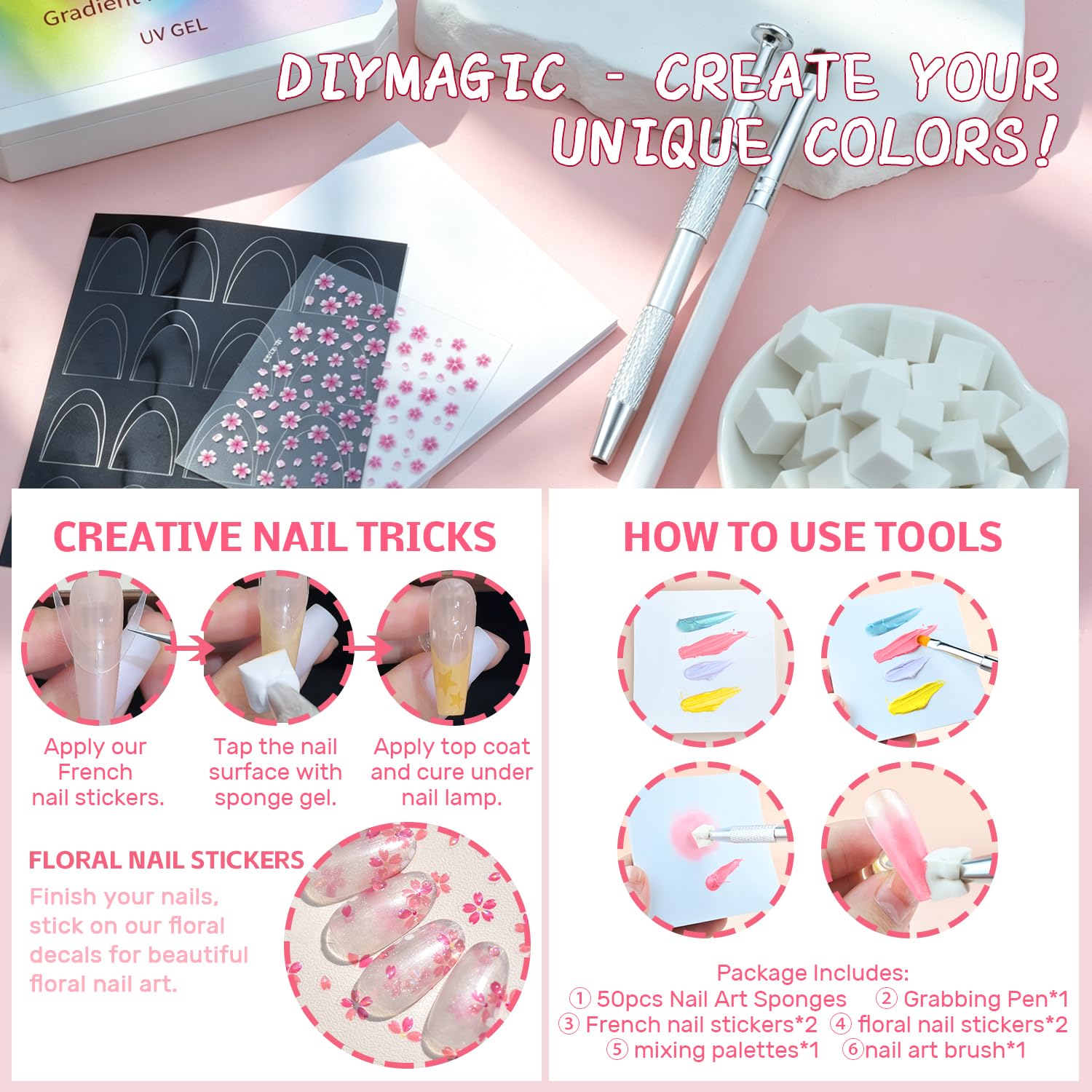 Detalle de Karroy Sponge Pat Paint Nail Gel - Ombre Gradient Nail Art (16 Colors B)