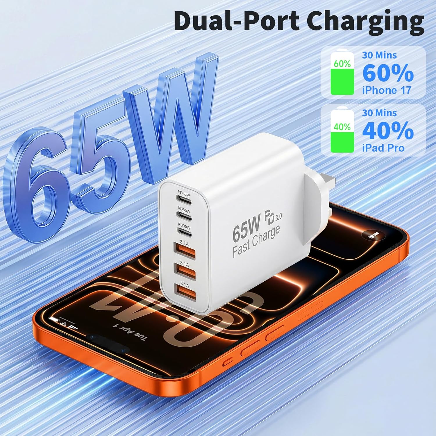 Detalle 2 de USB-C fast charge 65W 6-port charger