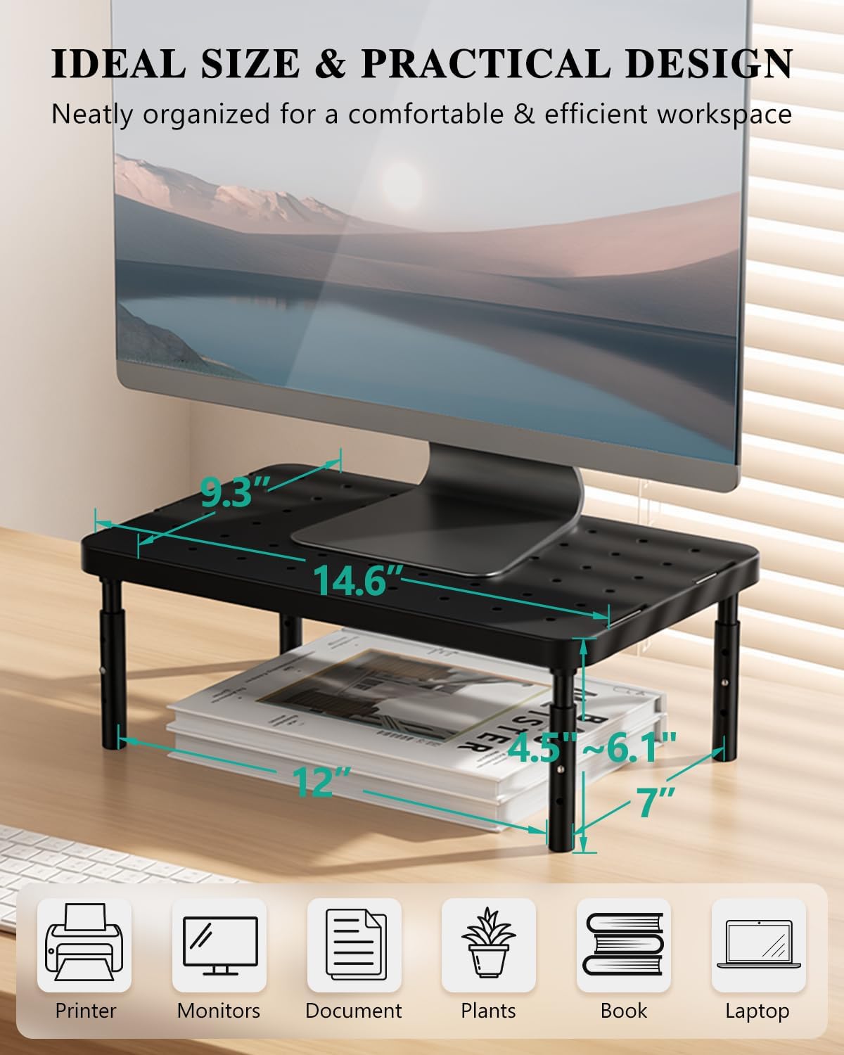Thumbnail 5 de WALI STT003 Monitor Stand, 3 Height Settings and Under-Stand Storage