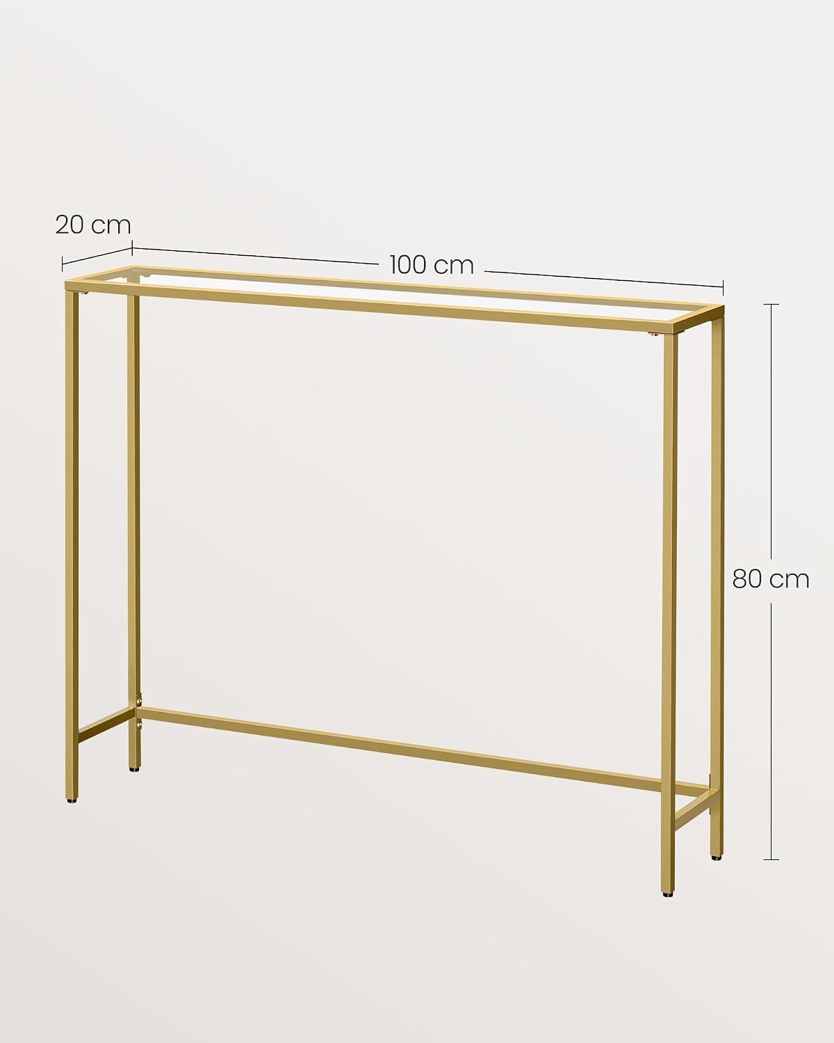 Detalle de VASAGLE BARIS LGT132A01 consoletafel van gehard glas, goudkleurig frame