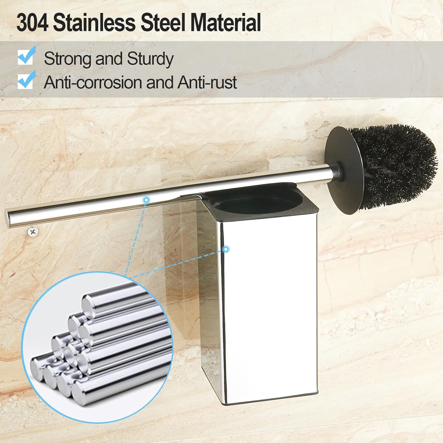 Thumbnail 2 de bgl Porte-brosse WC carré mural en acier inoxydable 304 (chromé) – tête de brosse remplaçable