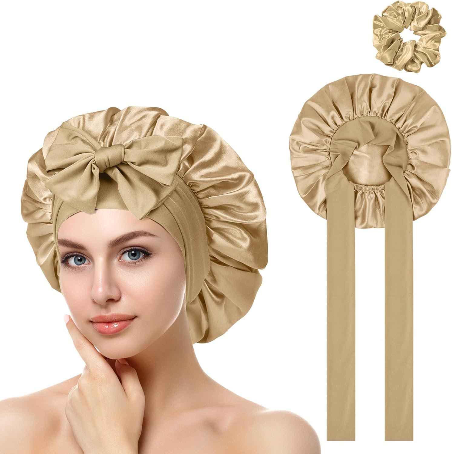 ACWOO Bonnet de nuit en satin ajustable pour cheveux