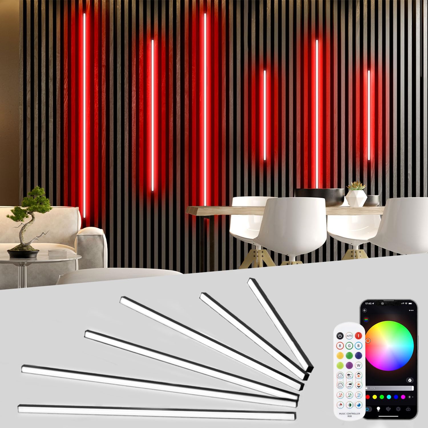 Detalle de Lichaser RGB Schwarz LED Akustikpaneele 40/60/90 cm
