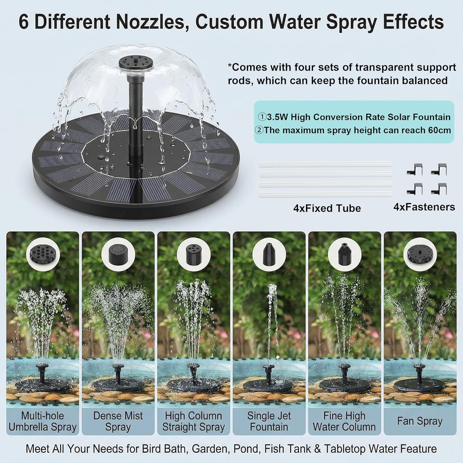 Thumbnail 4 de Solar Springbrunnen mit 3,5 Watt (2026 Upgrade) – schwimmende Solarteichpumpe mit 6 Düsen