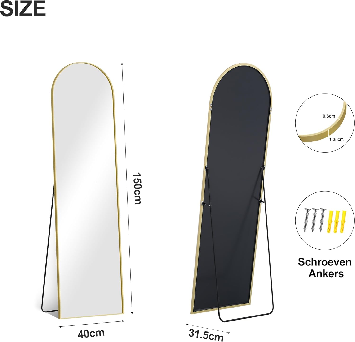 Thumbnail 4 de COFENY Arch Full Length Mirror 150x40 Gold