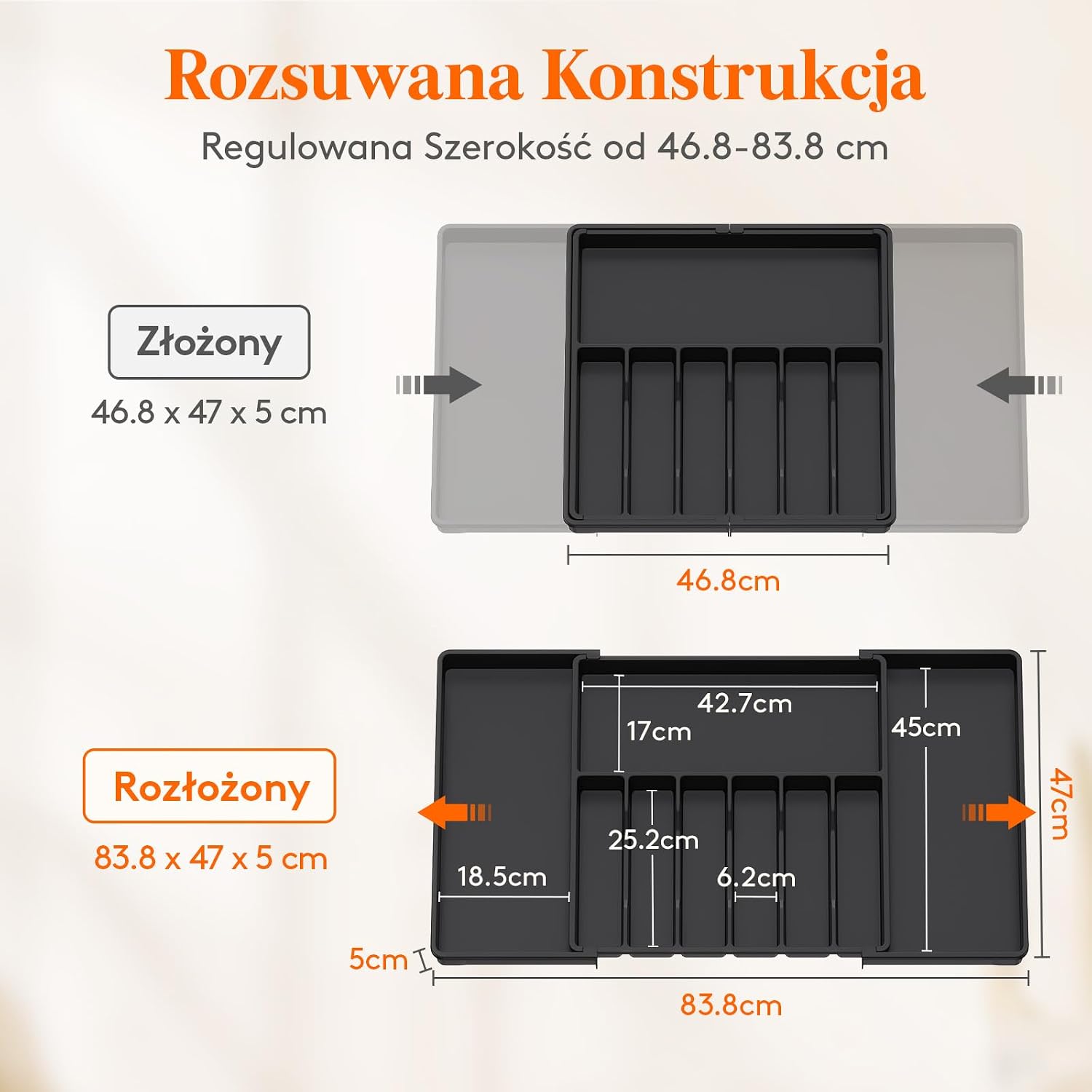 Detalle 2 de Lifewit 22063 organizer na sztućce do szuflady, regulowany, 9 przegródek