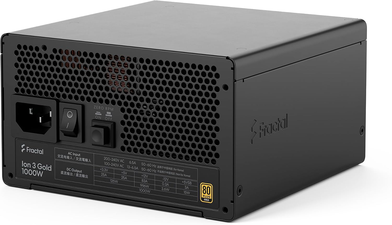 Detalle de Fractal Design Ion 3 nätaggregat, 1 000 W, 80 PLUS Gold och helmodulärt