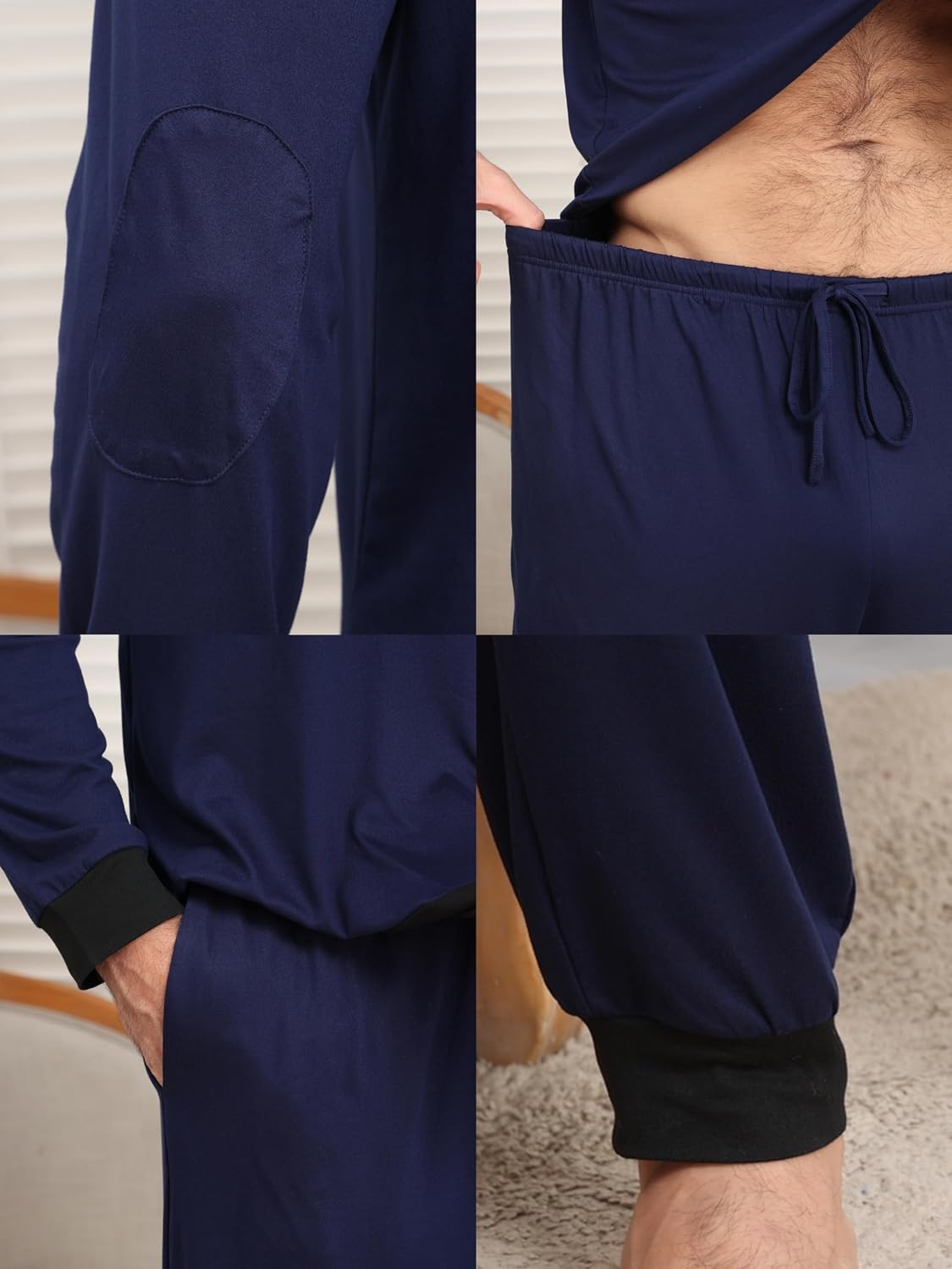 Detalle de EKOUAER Pyjama Homme d’Hiver à Manches Longues et Treillis à Cordon Coulissant avec Poches – Trousers à Poches, S-XXL