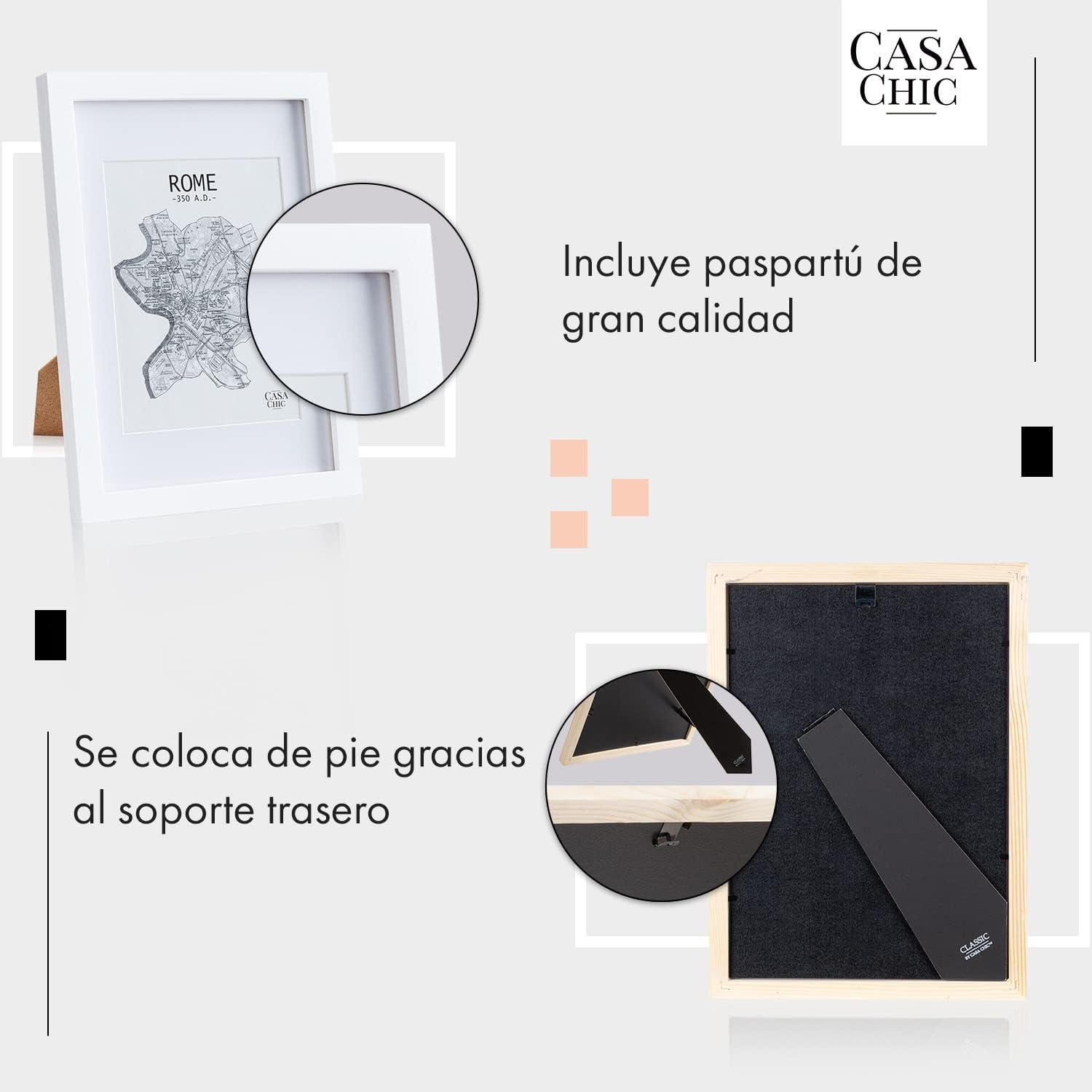 Thumbnail 3 de 🖼️ Marcos A4 de Madera Sólida con Paspartú Blanco 15x20