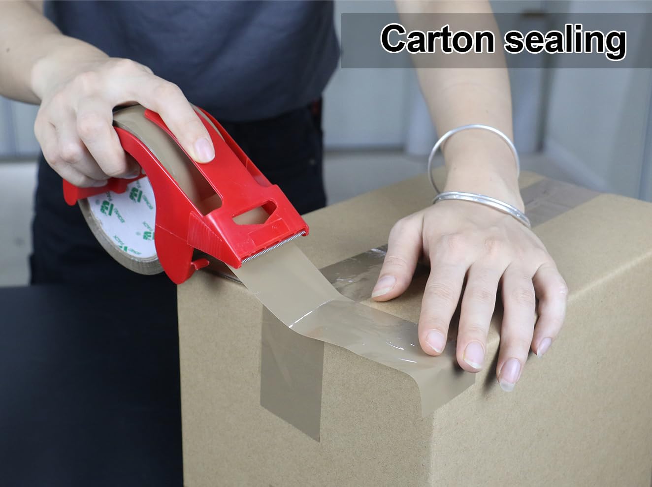 Detalle de BOMEI PACK Brown Packing Tape, 2.4 Mil, 6 Rolls with Dispenser