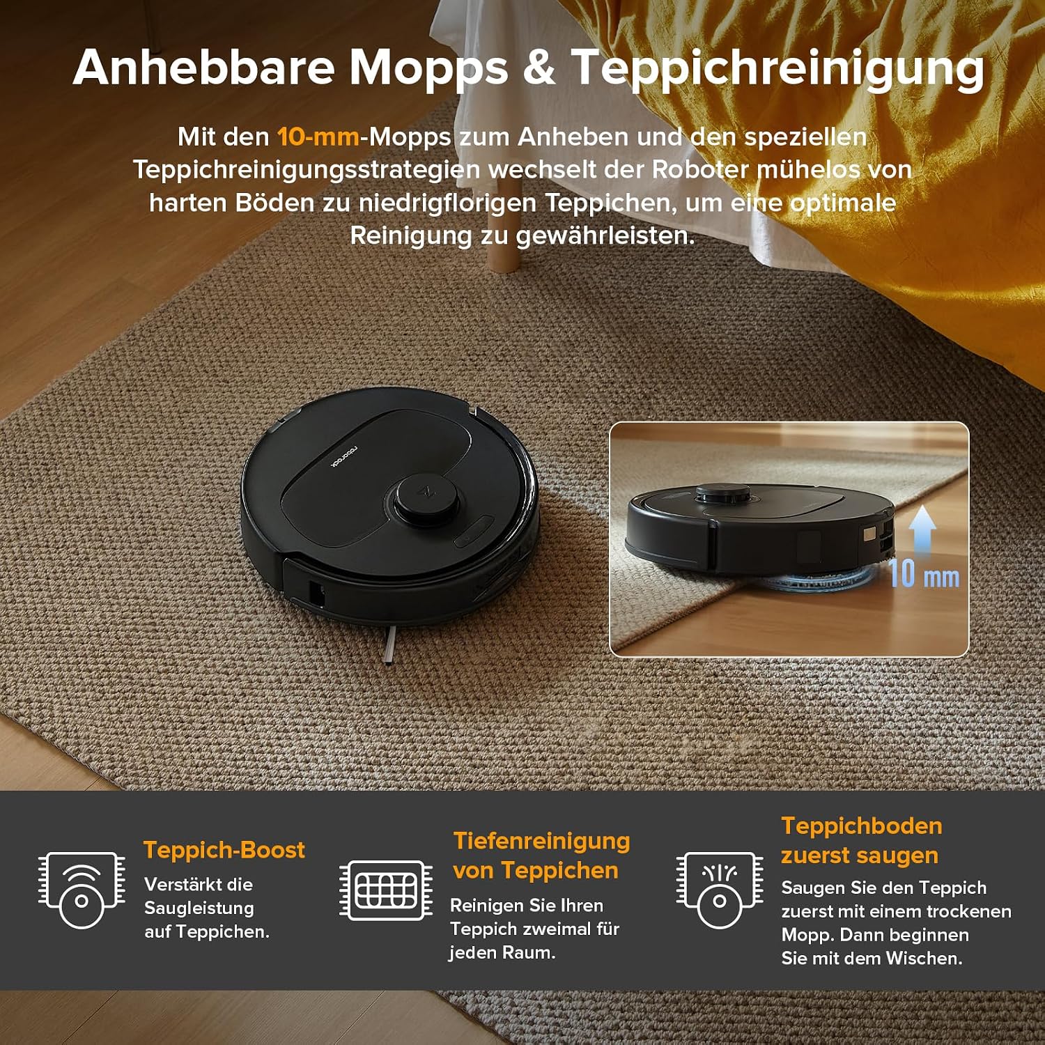 Detalle 2 de roborock QV 35A Set Saugroboter mit Wischfunktion – 8000 Pa Kraft, LiDAR-Navigation, Selbstreinigung