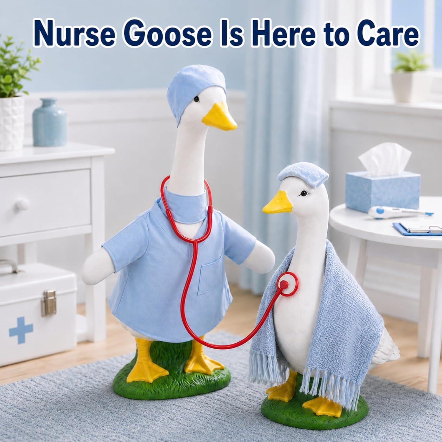 Detalle de GigaCircle Nurse Porch Goose Outfit for 23-Inch Statues, Blue Costume Set