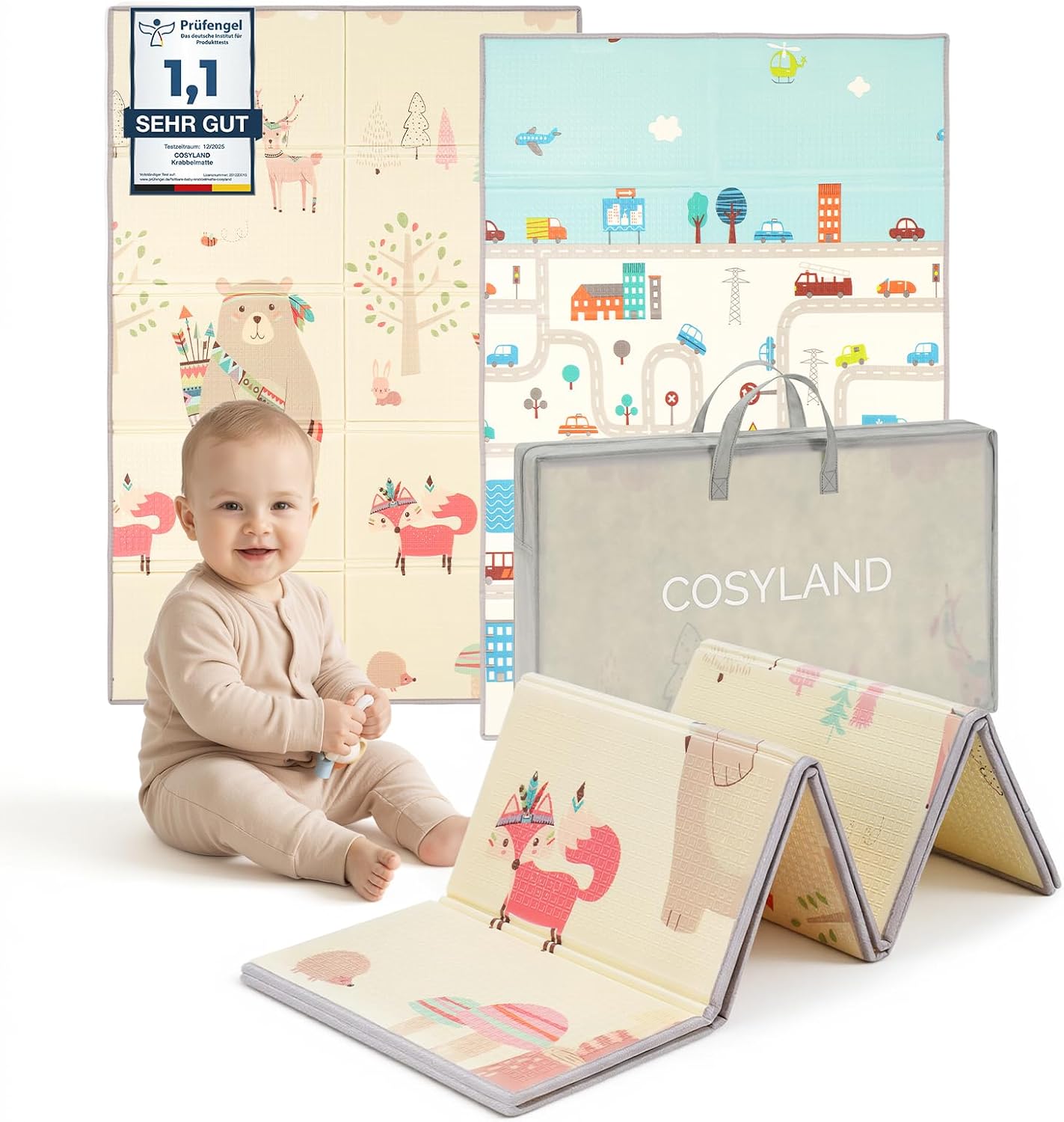 Detalle de COSYLAND Baby Play Mat - 71x59 Inches Extra Large Foldable, Reversible Waterproof Foam Mat
