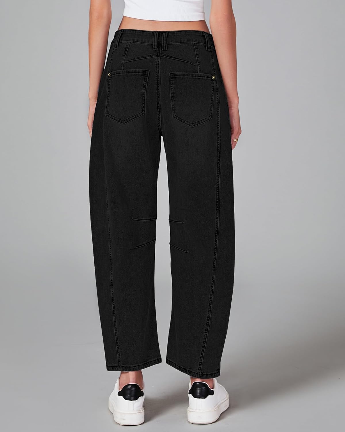 Thumbnail 1 de GRAPENT Barrel Jeans for Women: Stretchy High-Waisted Wide-Leg Cropped Denim
