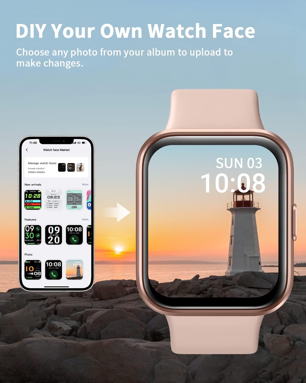 Thumbnail 5 de Smart Watch for Women with Alexa Built-in: 1.8" HD Fitness Tracker with Heart Rate, SpO2, Sleep, and 120 Sports Modes