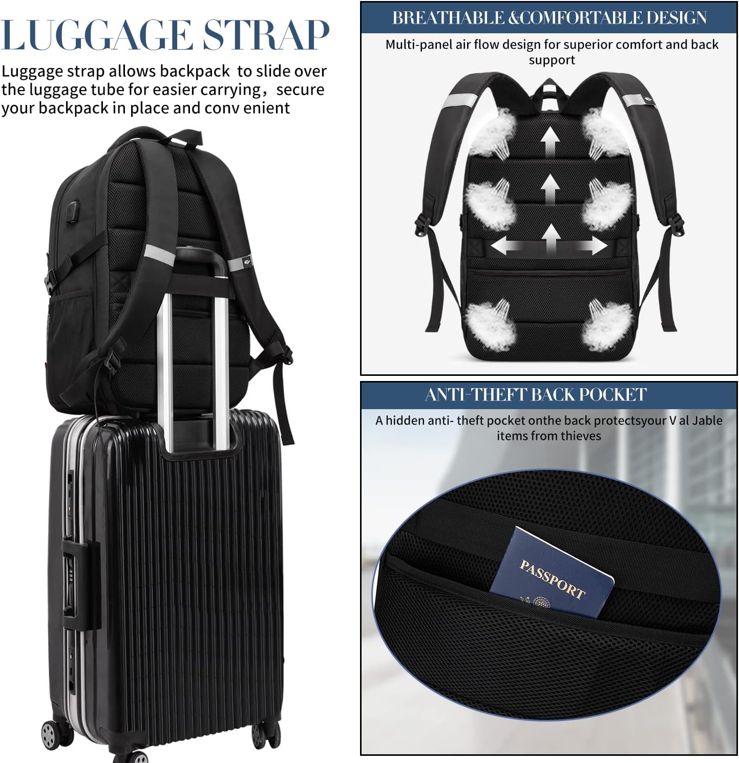 Detalle 2 de Extra Large Backpack 55L Travel Laptop Bag
