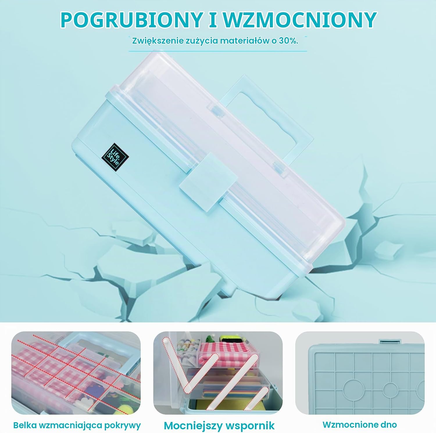 Detalle de Creahaus 33 cm – 3-warstwowy organizer z przegródkami i 2 tacami