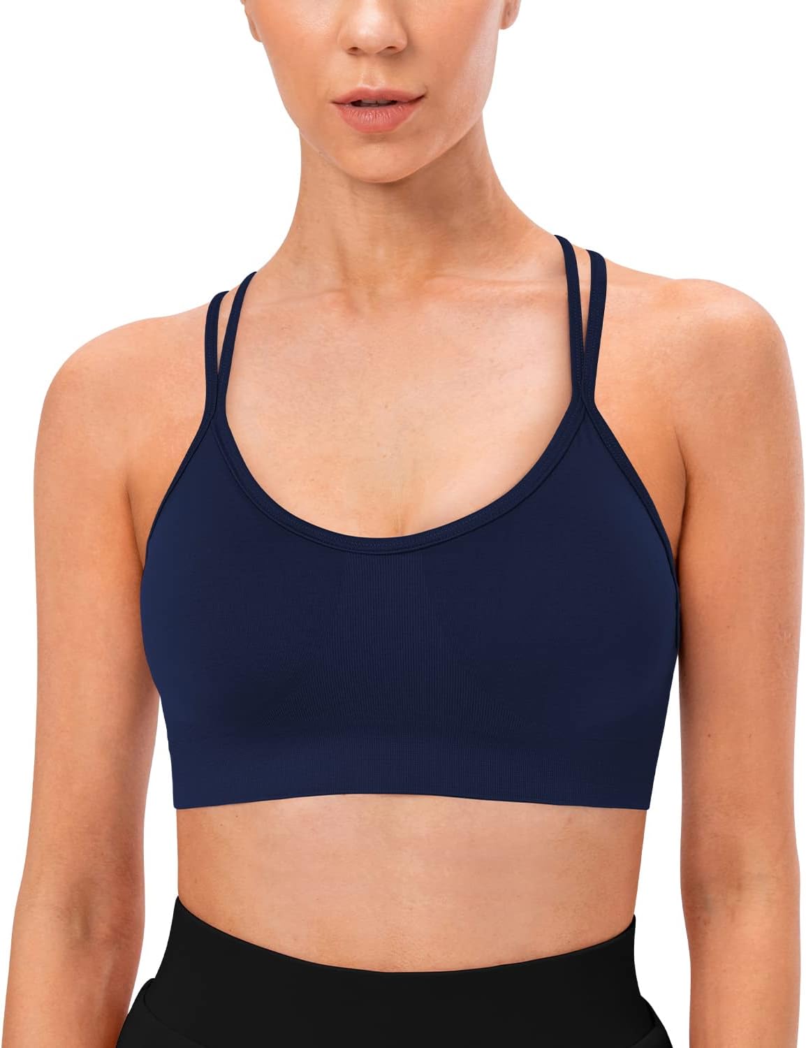Detalle de VEQKING Women's Cross Back Padded Strappy Medium Support Sports Bra (3 Pack)