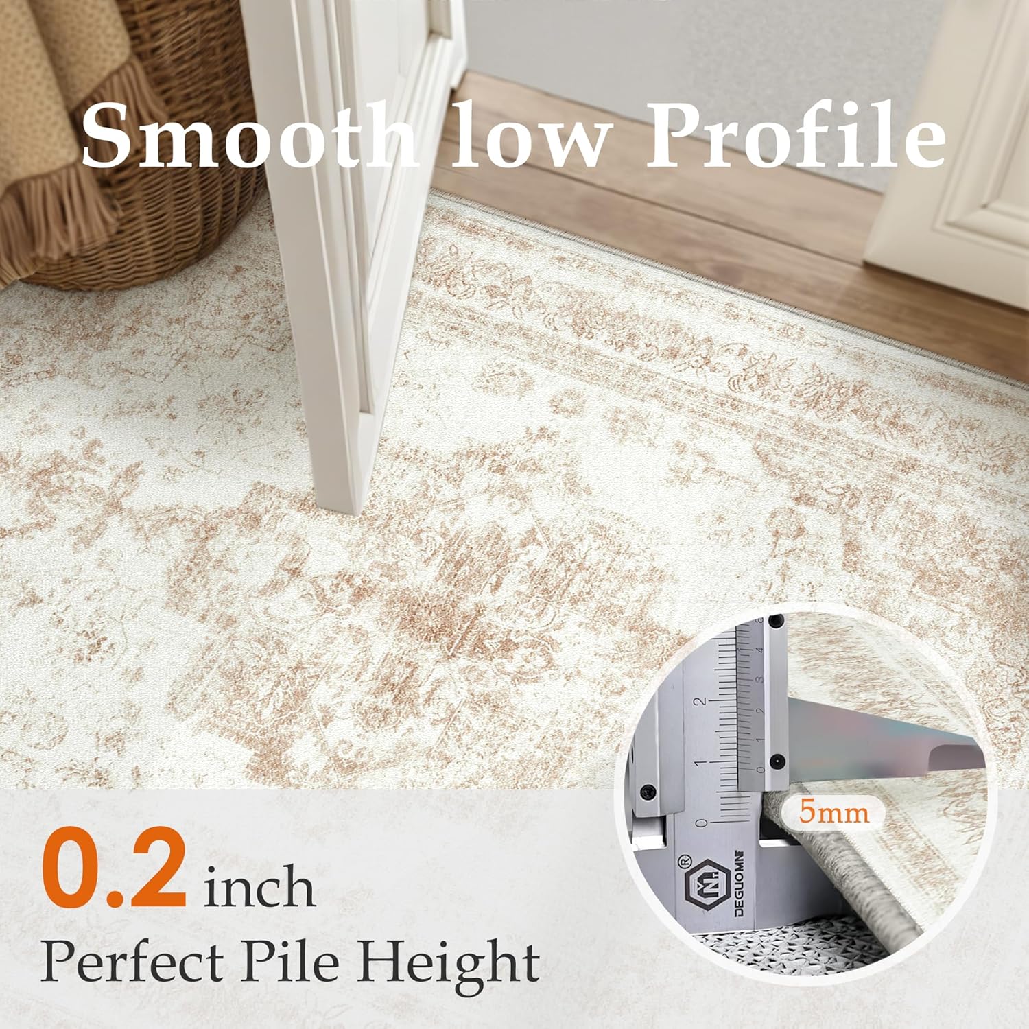 Thumbnail 6 de HUGEAR Vintage Cream Low Pile Washable Non-Slip Area Rug (240x300cm)