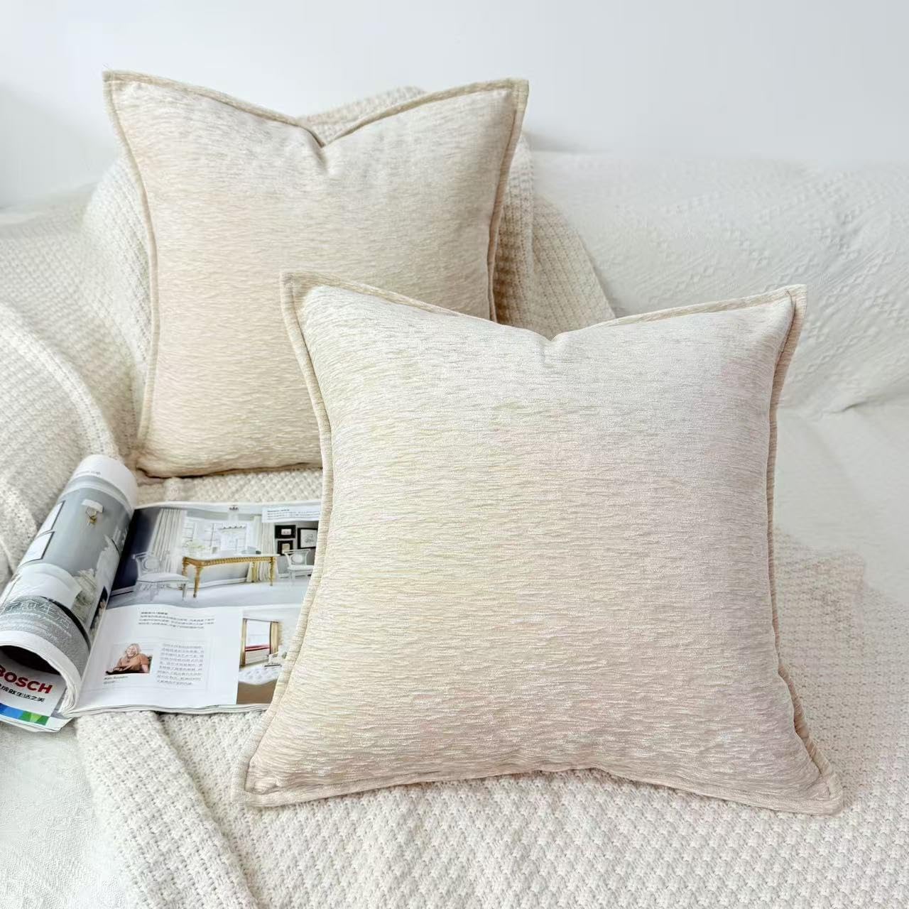 Thumbnail 3 de OYIMUA 2er Set Chenille Kissenbezug 40x40 Beige – Weich, Vielseitig & Robuste Verarbeitung