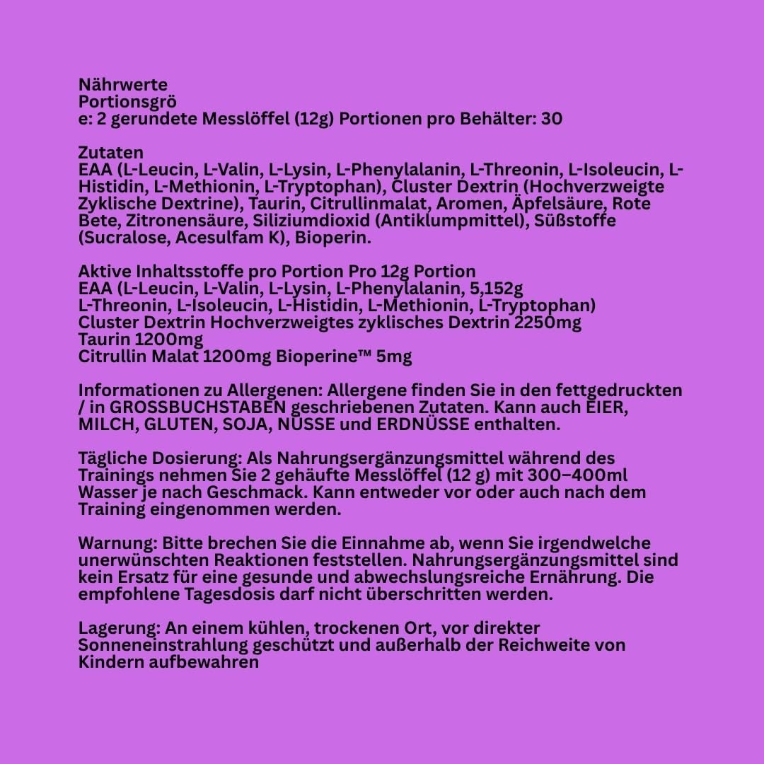 Thumbnail 1 de Warrior EAA Aminosäuren Pulver (360 g, 30 Portionen) – zuckerfrei & vegan, Trauben-Bubblegum