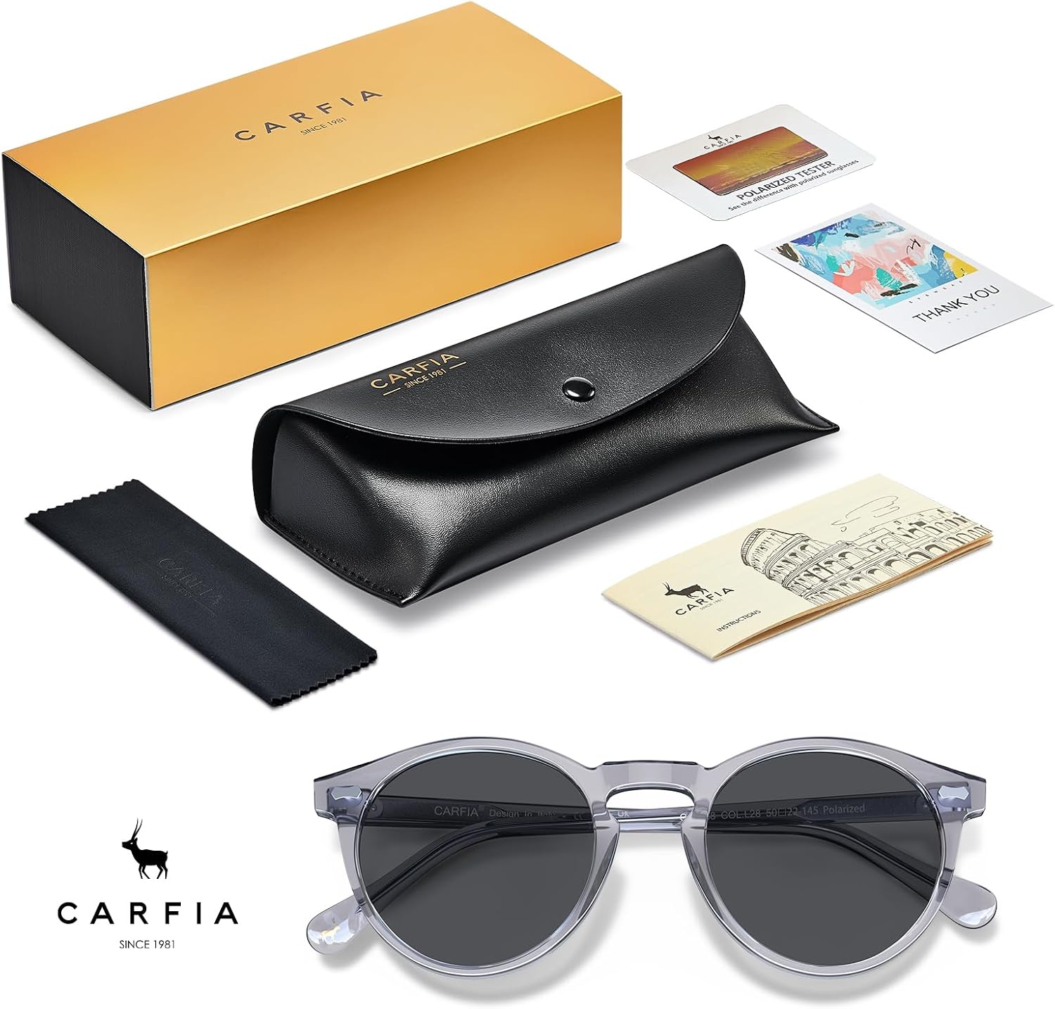 Thumbnail 6 de CARFIA Polarisierte Sonnenbrille Herren – Rundrahmen mit Lederetui