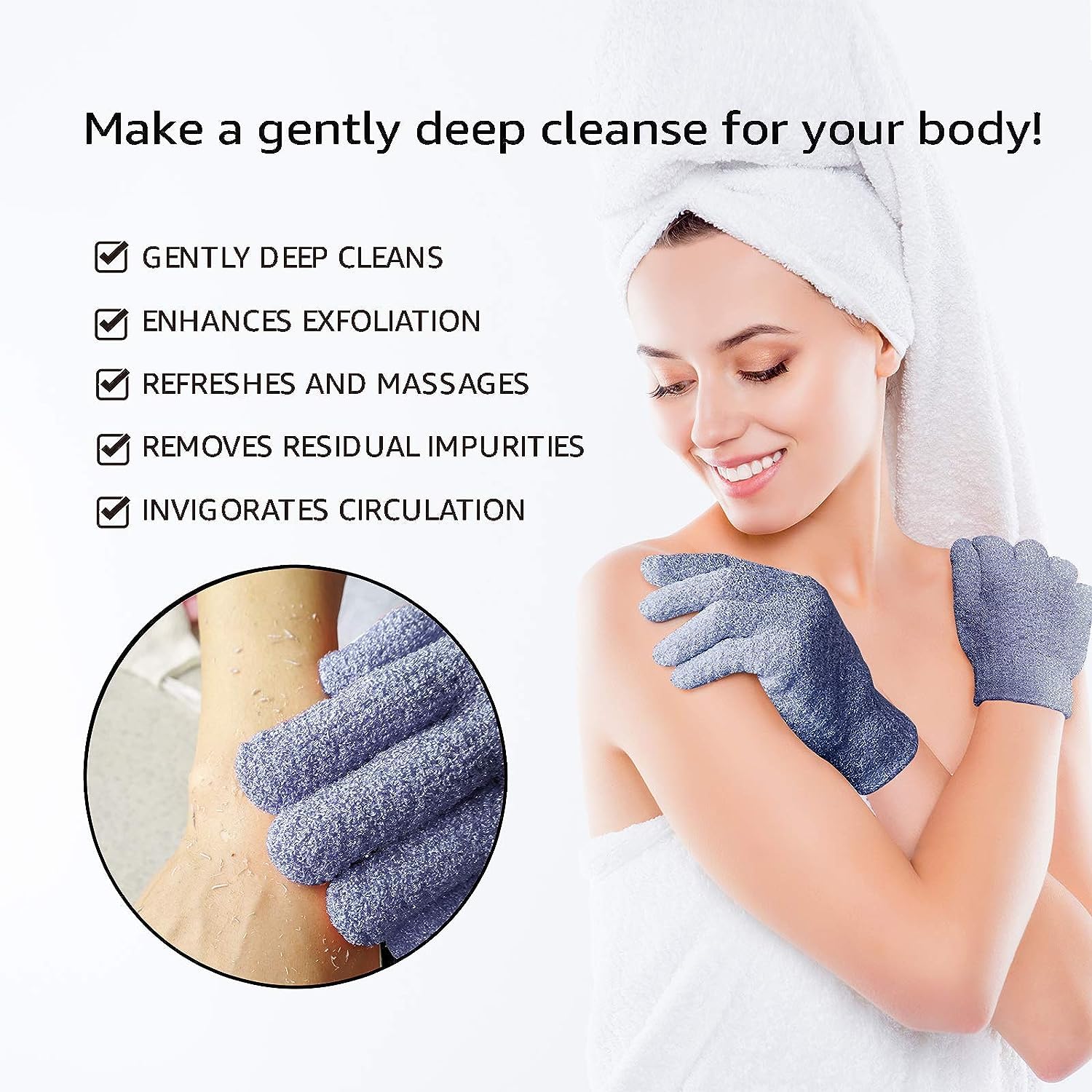 Detalle de Evridwear Exfoliating Dual Texture Bath Gloves (1 Pair) for Shower, Spa & Body Scrubs