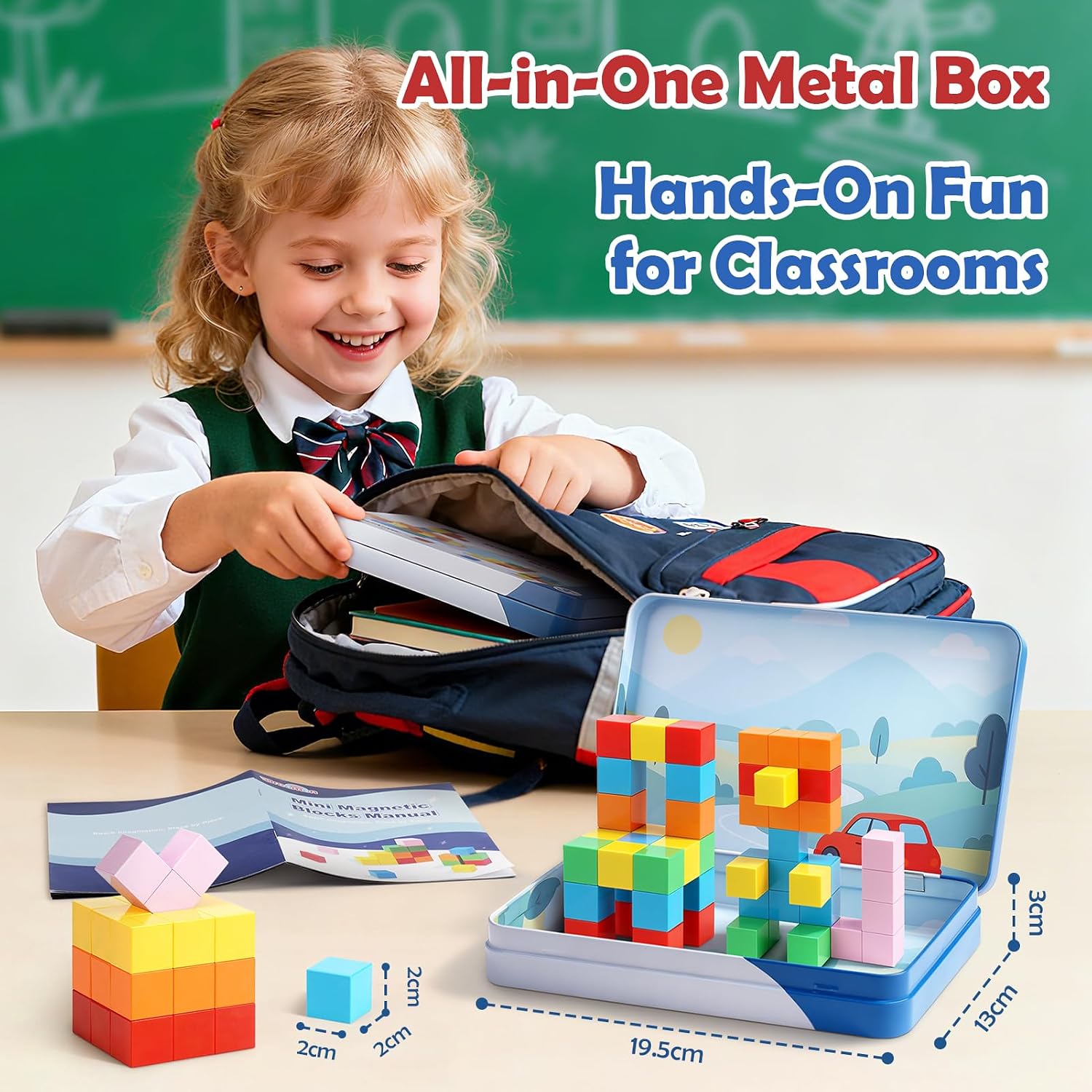Detalle 2 de 52 PCS Magnetic Blocks with Metal Box: A Compact STEM Travel Set for 3+