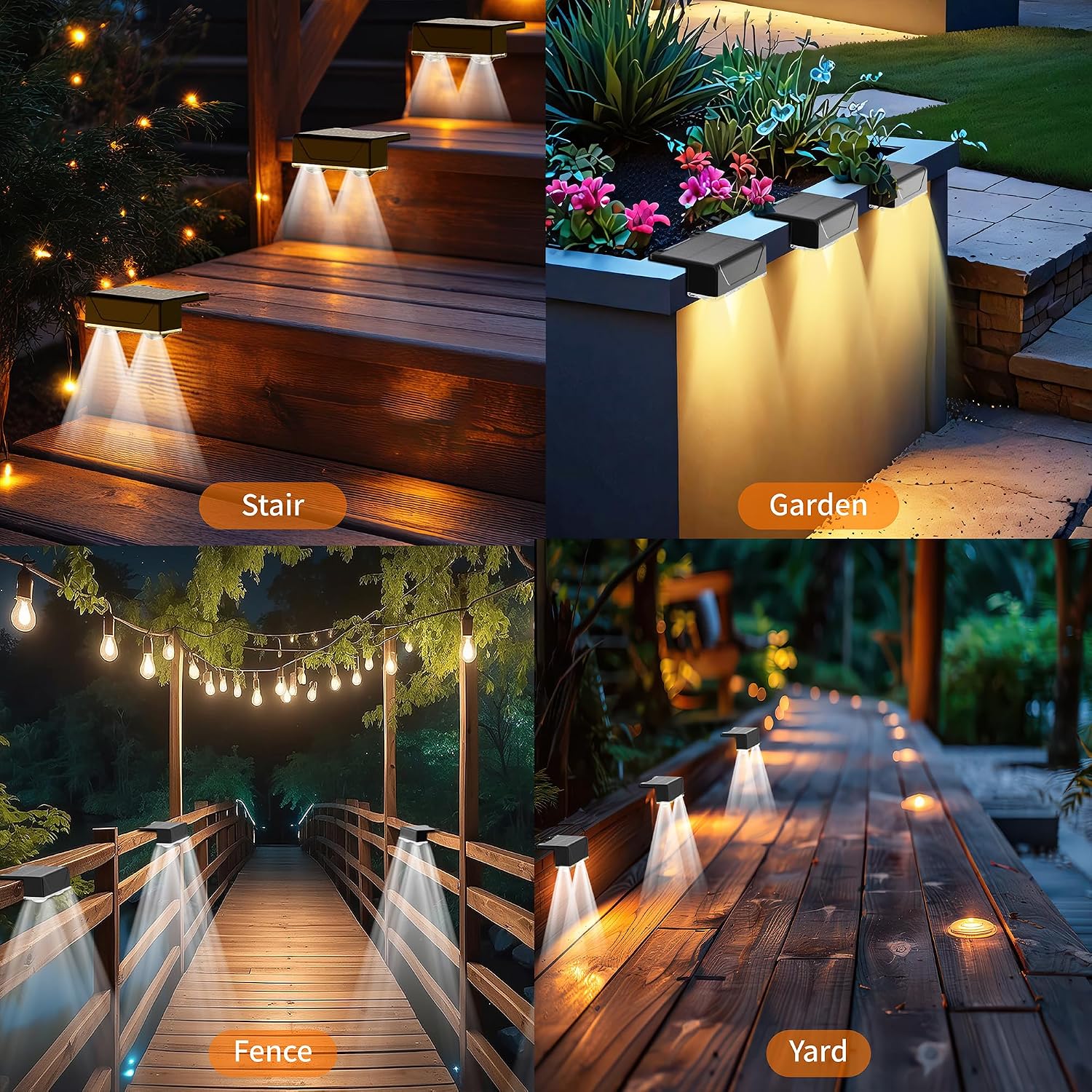 Detalle 2 de Lankey Sound Solar Fence Lights Outdoor Garden (4 Pack) – 3 Modes, IP67, Solar Powered