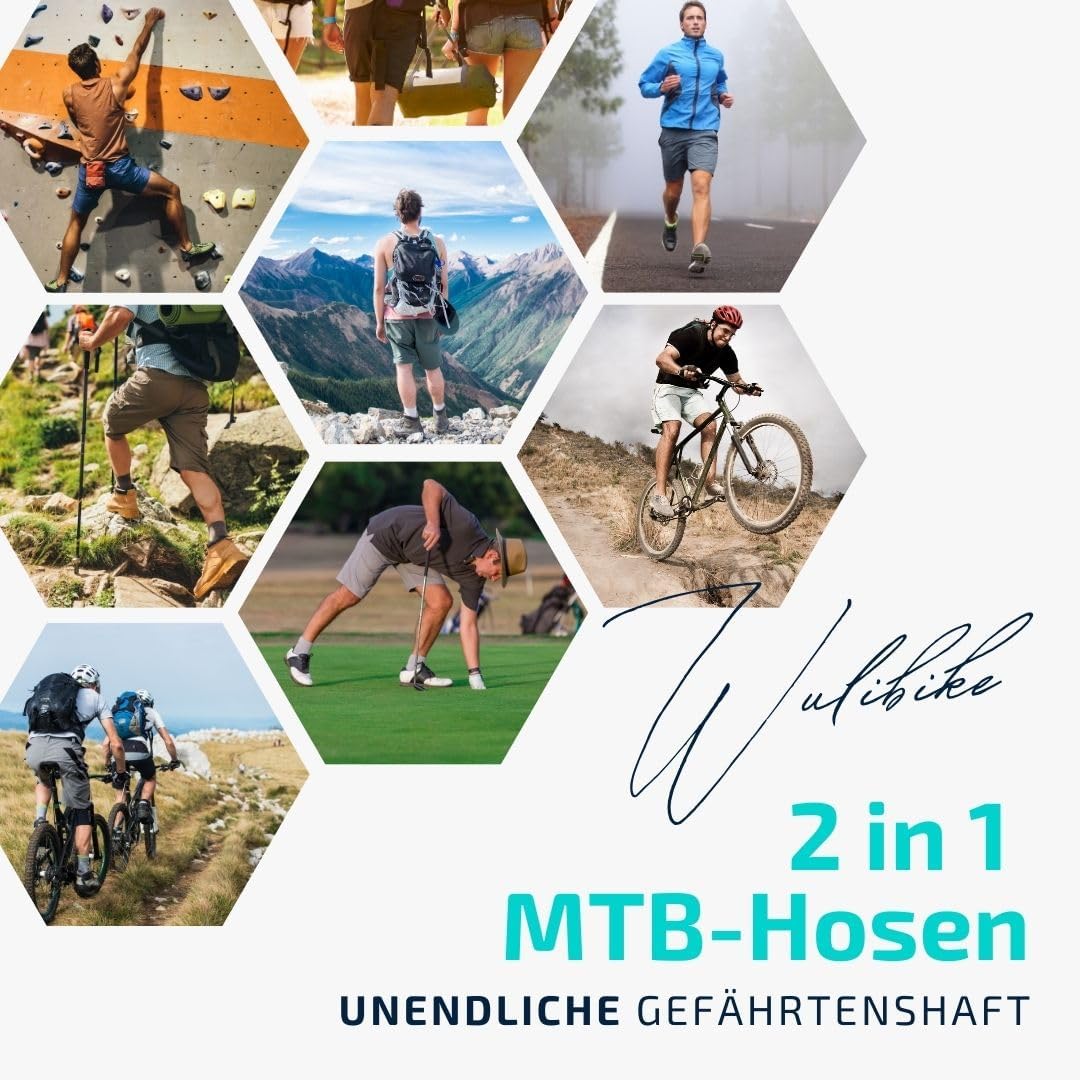 Thumbnail 6 de Wulibike MTB Radhose Herren Kurz 2-in-1 mit herausnehmbarer Innenhose und 4D-Sitzpolster
